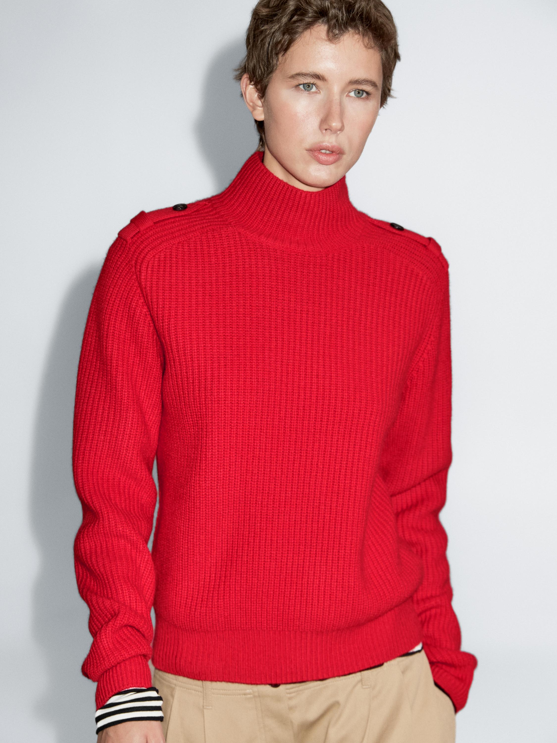 Knit wool blend sweater with shoulder detail