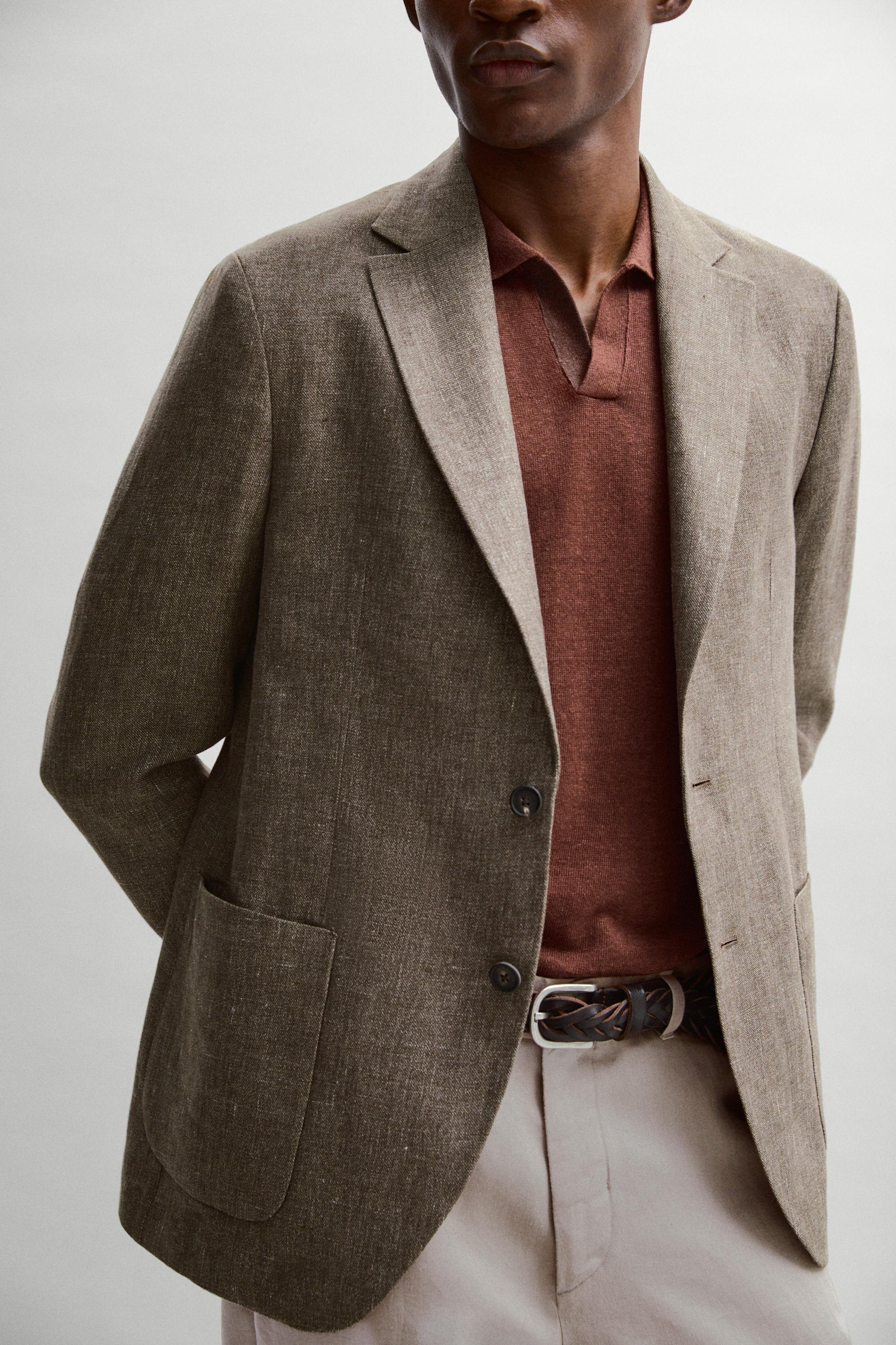 100% linen tailored marl blazer — BEIGE MARL