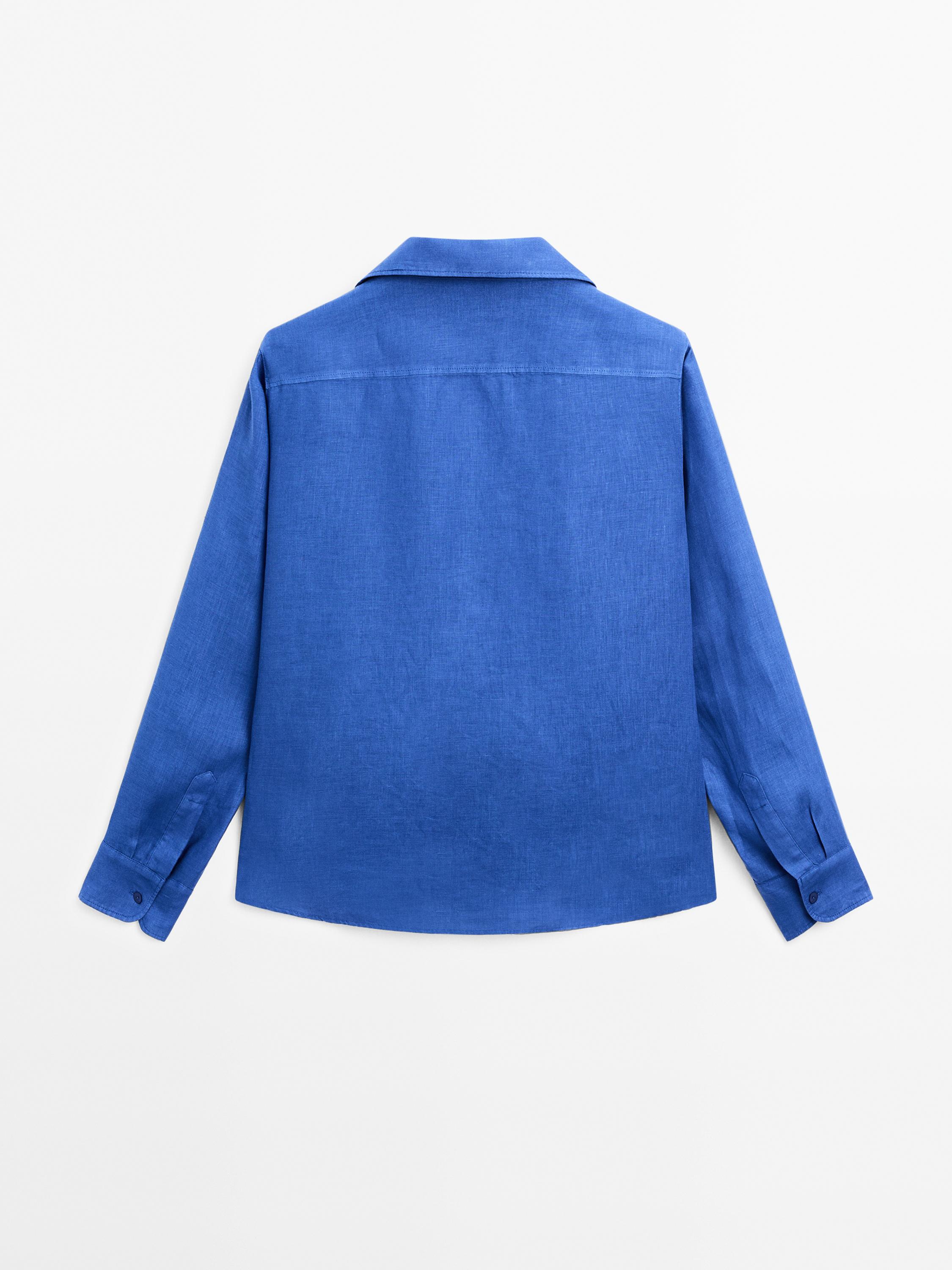 100% linen open collar shirt