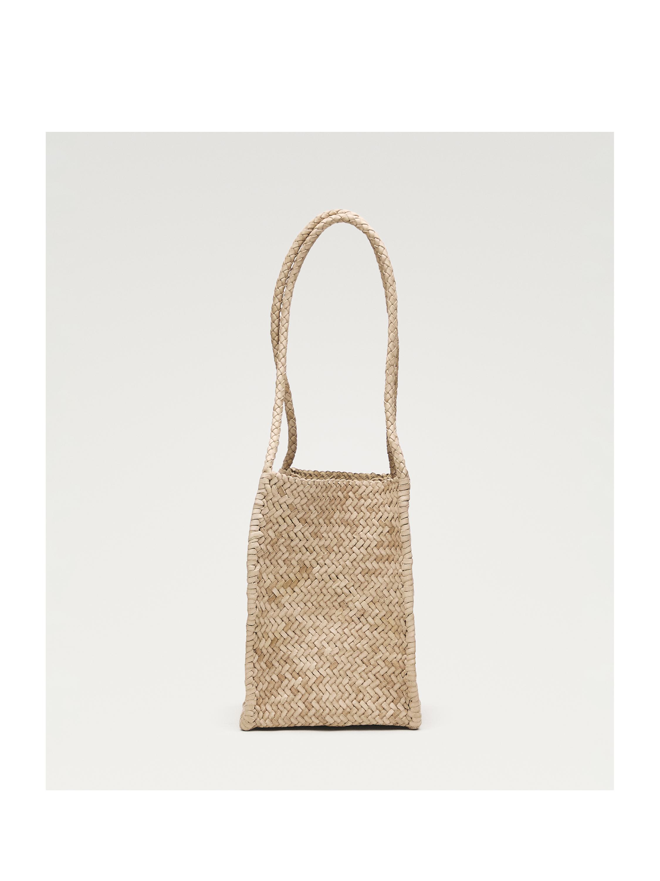 Nappa leather woven bucket bag — CREAM