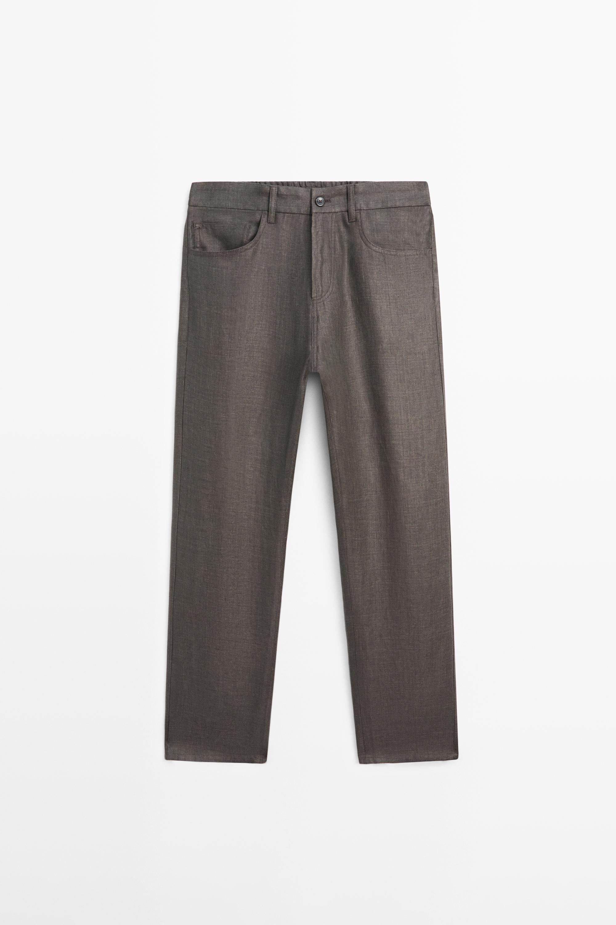 Wide-leg linen trousers — Greyish green