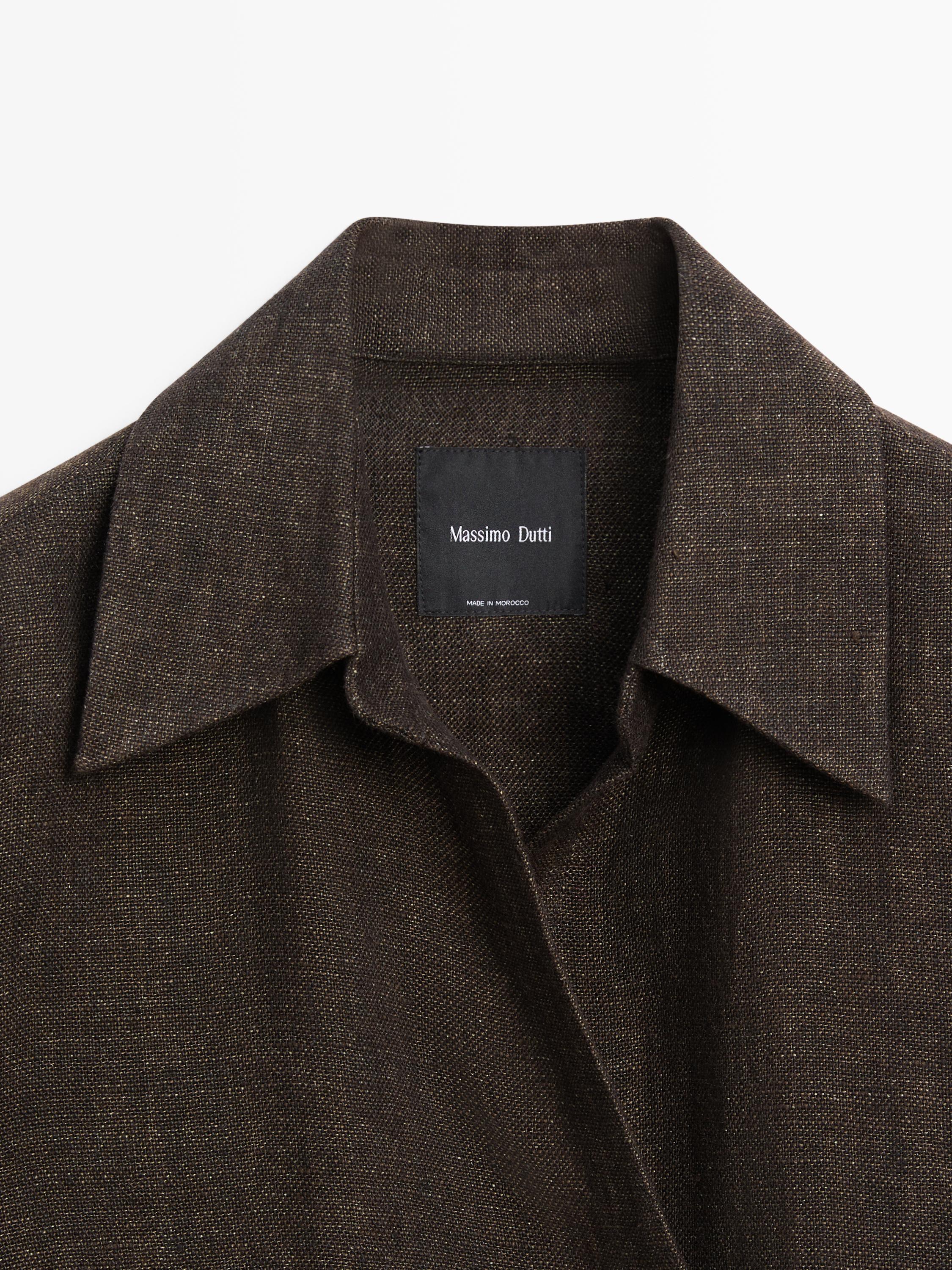 Total look melange linen overshirt — MOLE BROWN