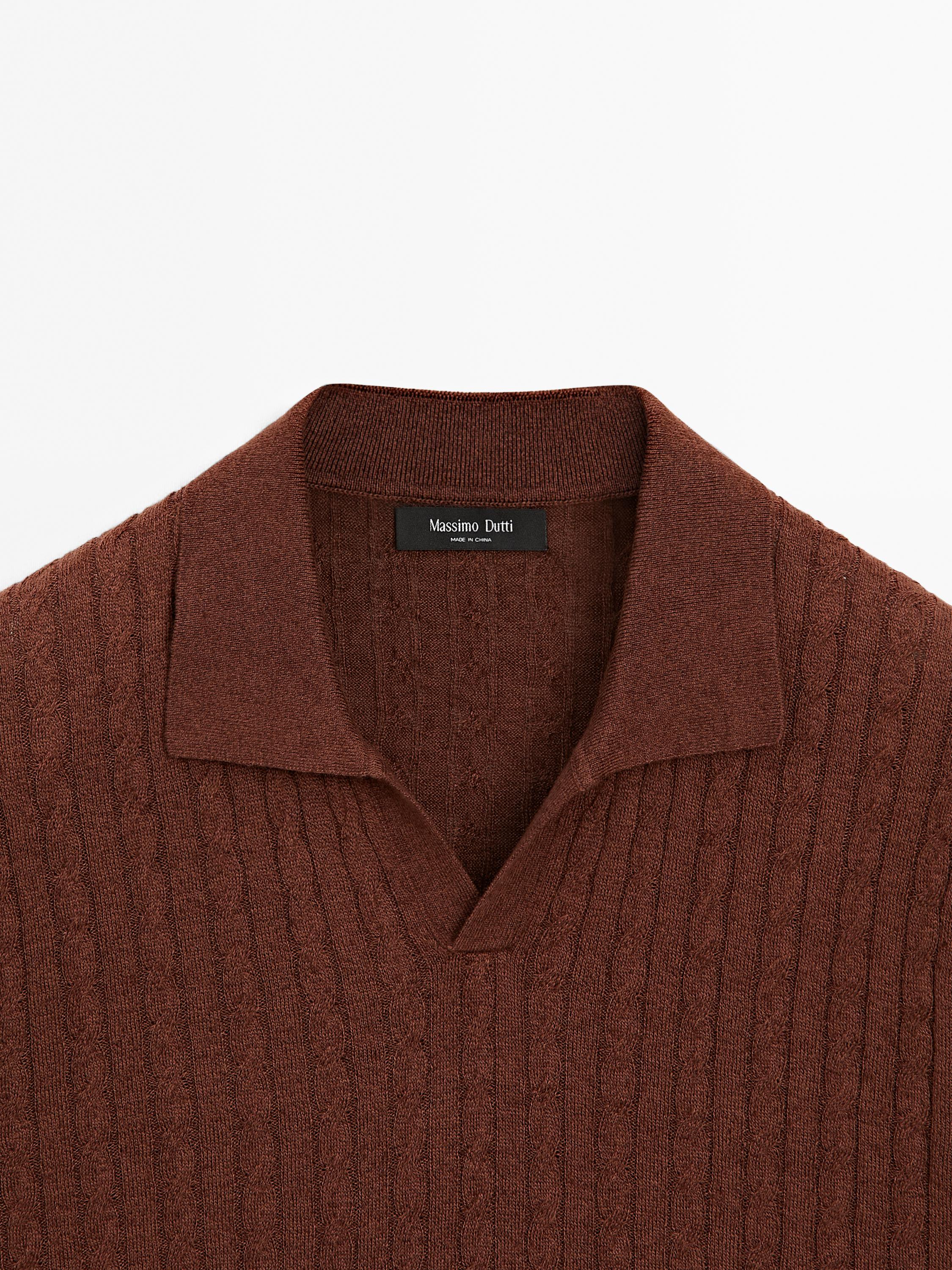 Cable-knit polo shirt