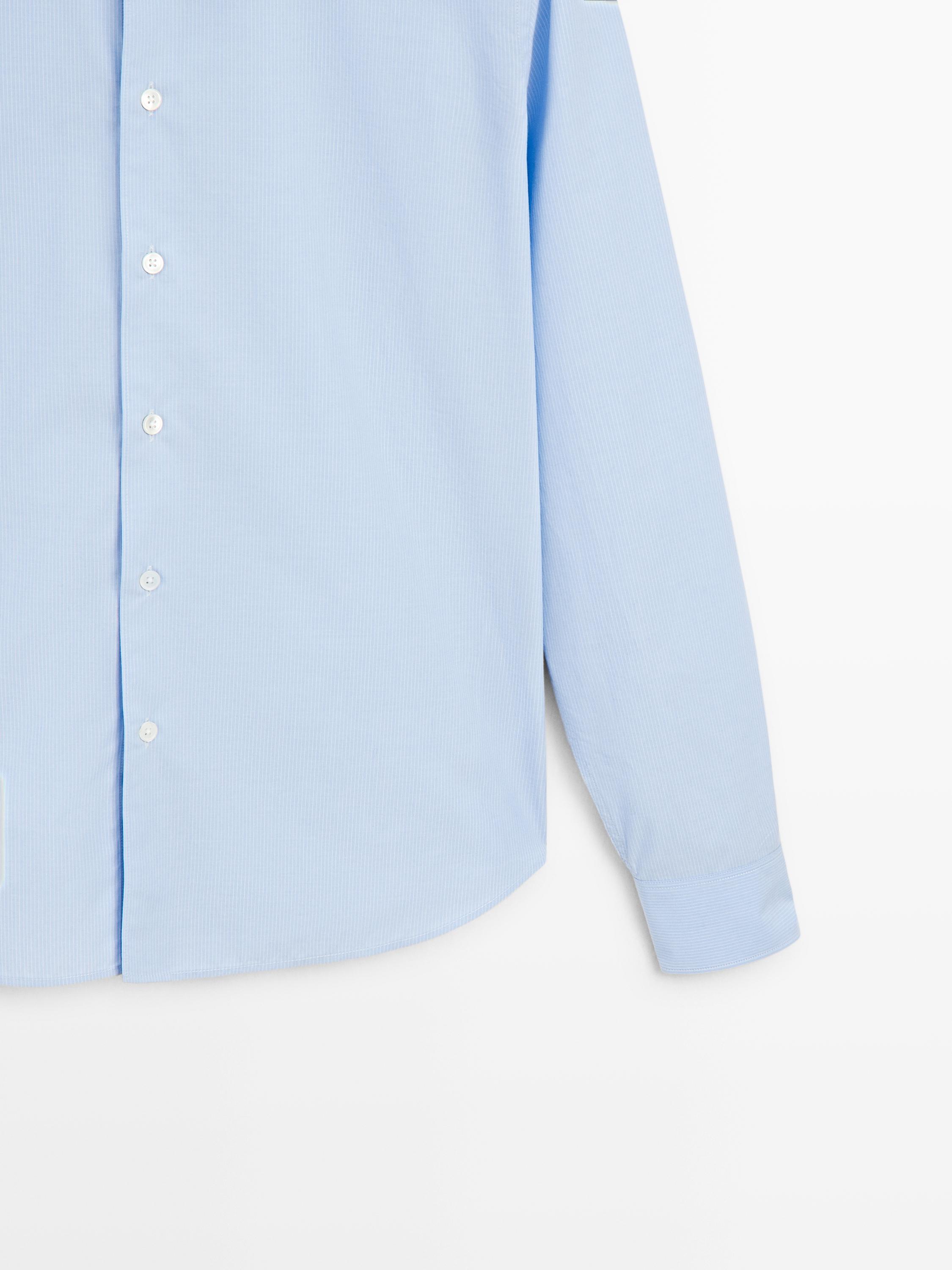 Regular fit striped poplin shirt — MEDIUM BLUE