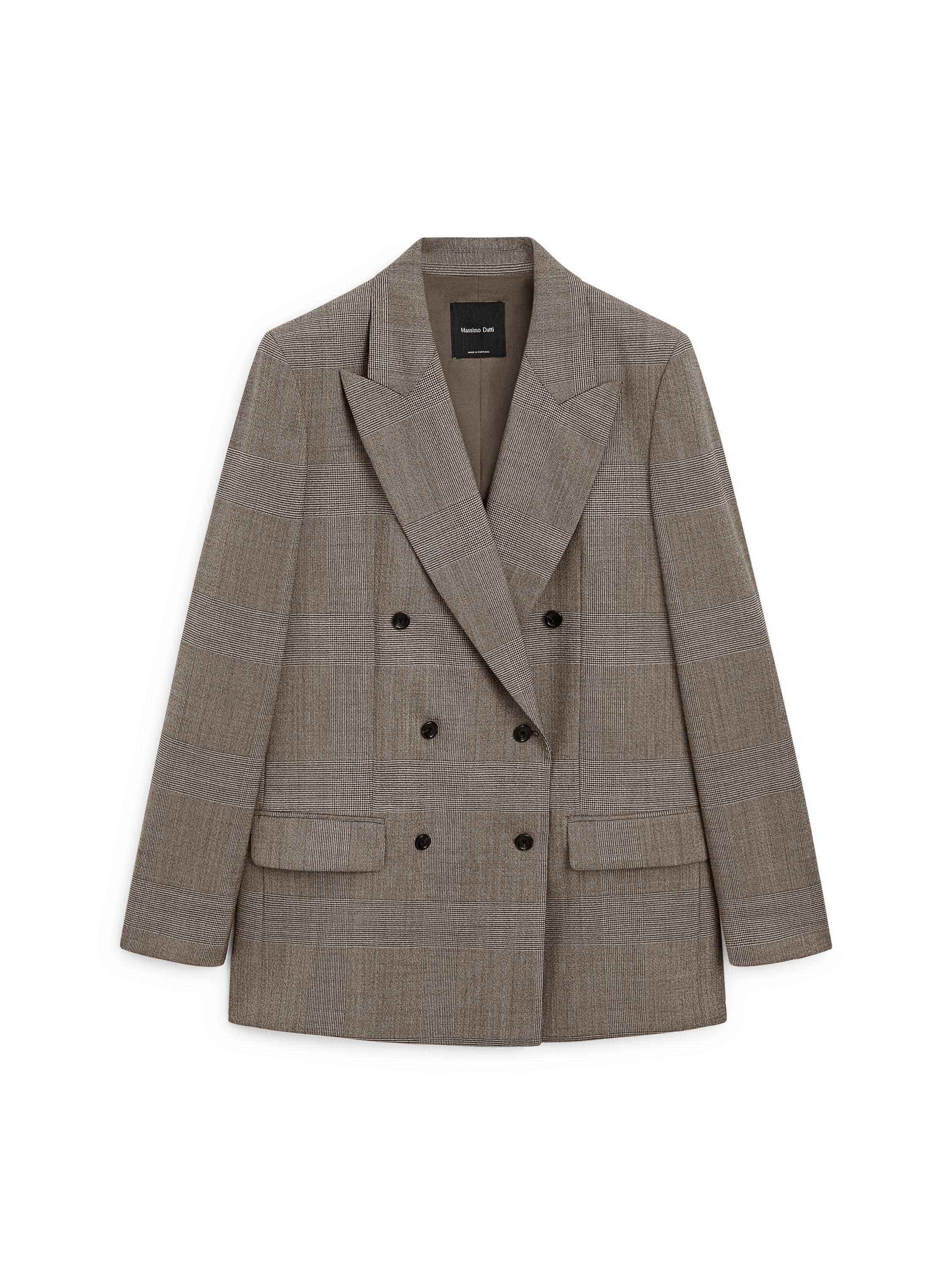 100% wool check suit blazer — BEIGE