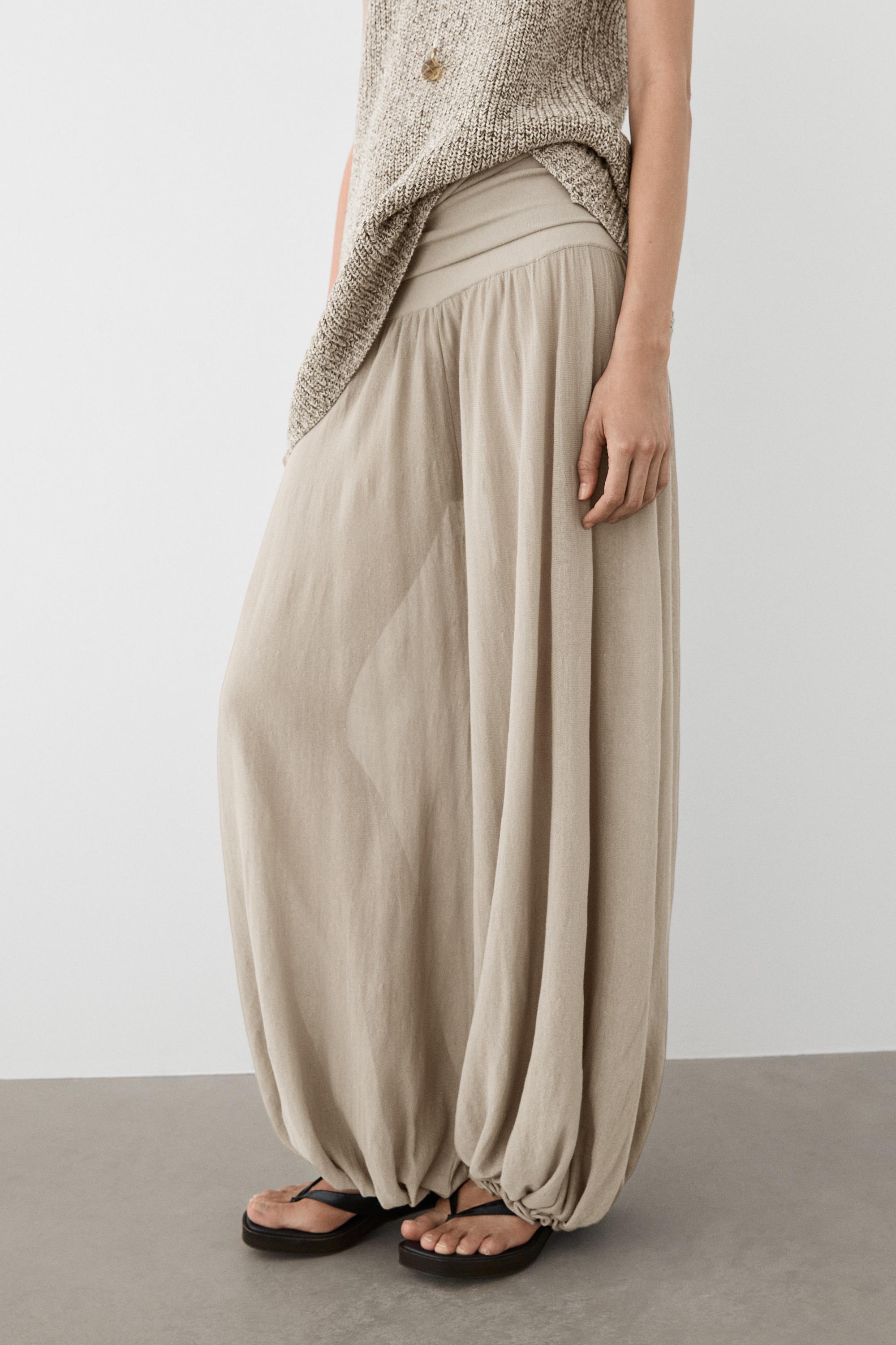 Sarouel trousers with wide waistband — NATURAL GREY