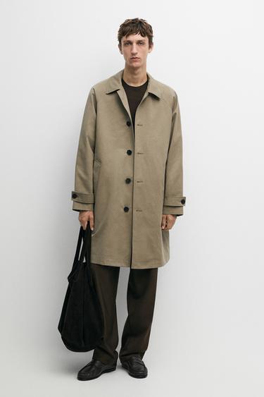 Oversize long 100% cotton trench coat — MOLE BROWN 1