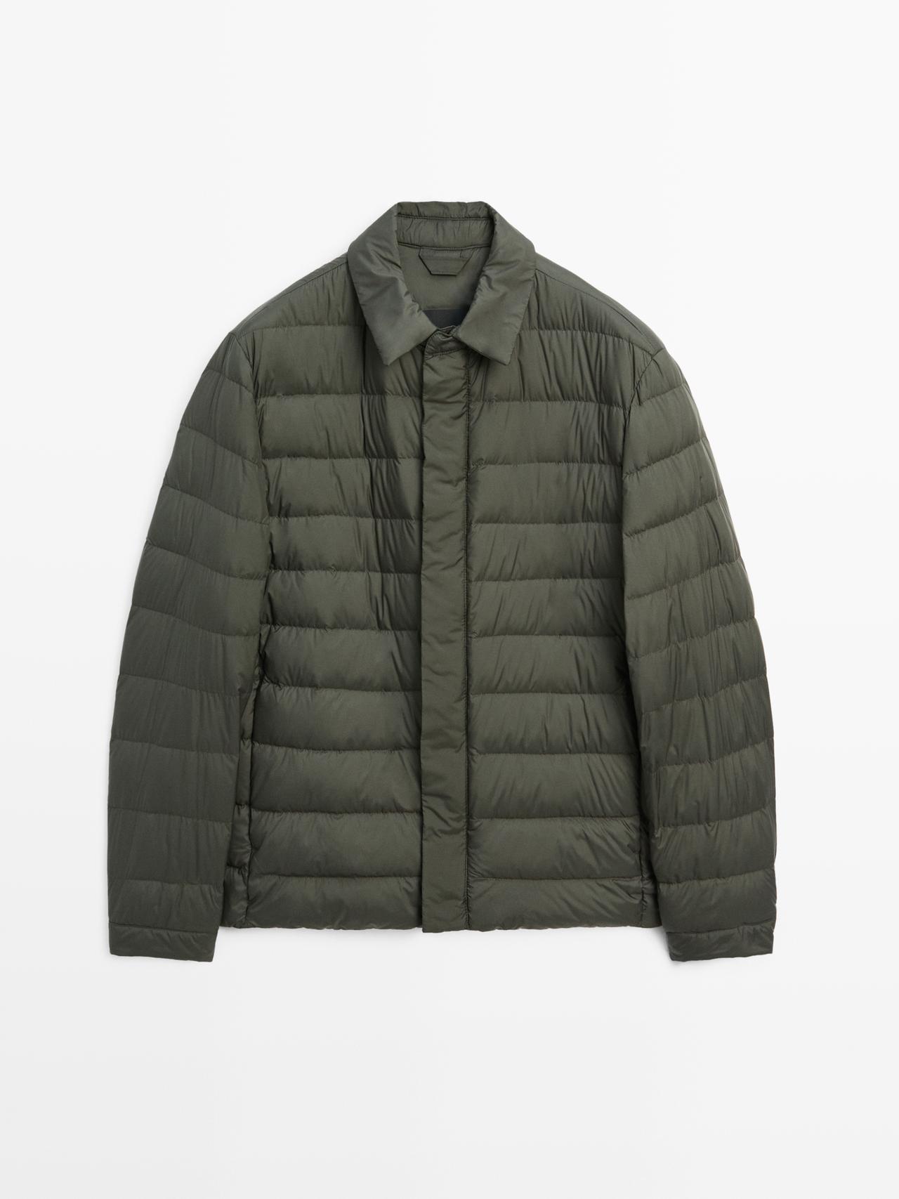 Bardzo Lekka Wodoodporna Kurtka - Ciemny Khaki - Xl - Massimo Dutti - Mężczyzna