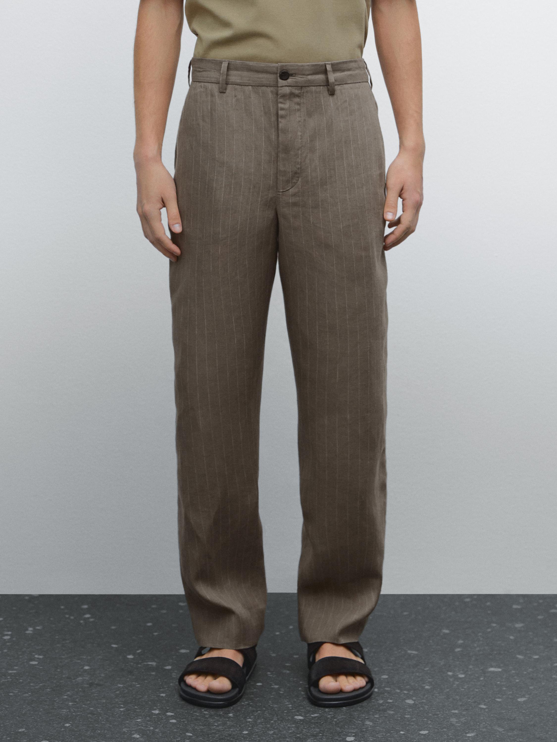 100% linen striped trousers
