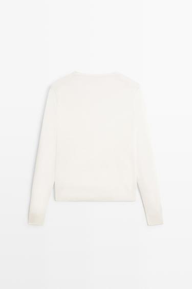 100% wool knit round neck sweater — CREAM 6
