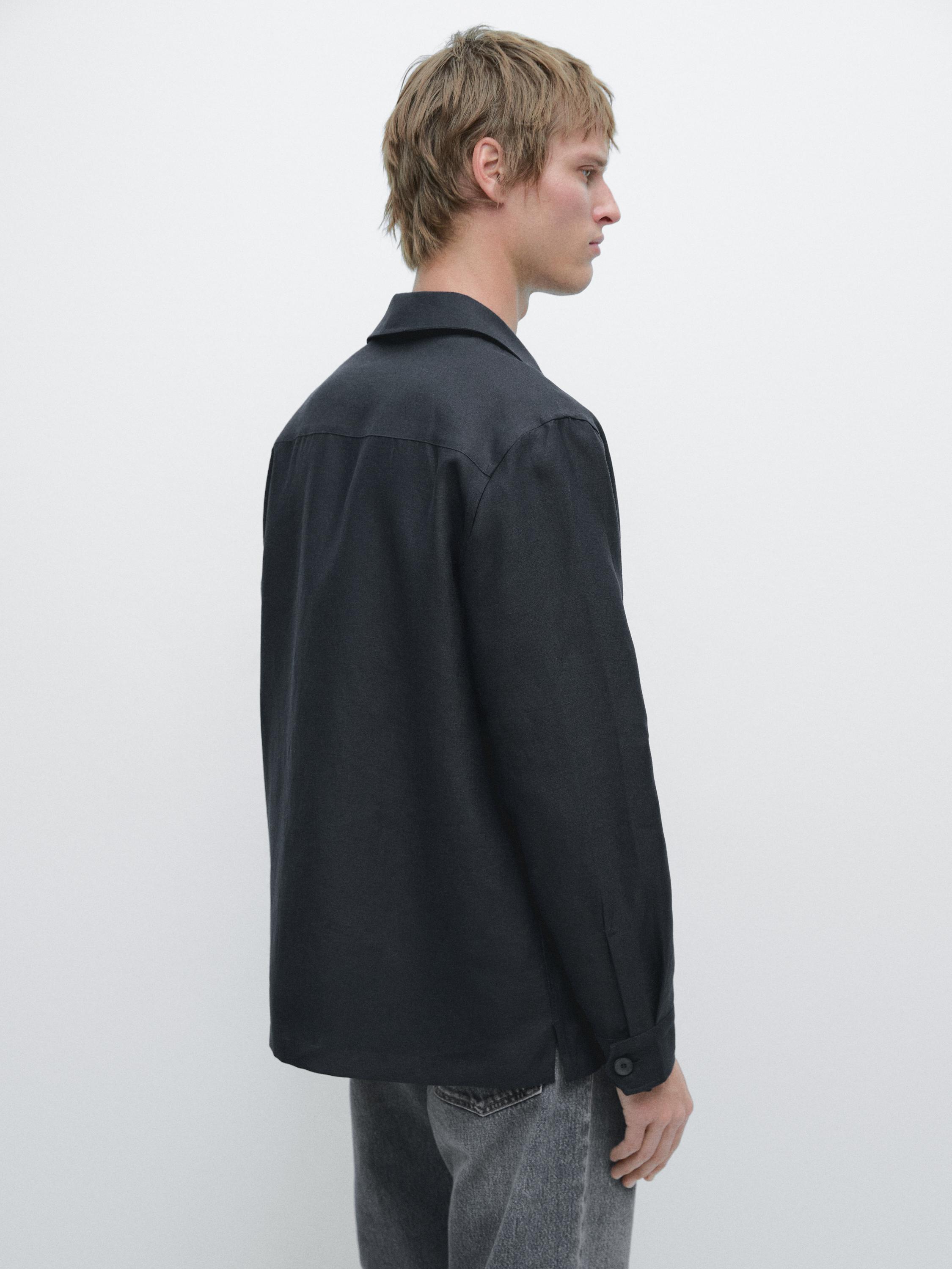 Linen overshirt with pocket details — BLUE