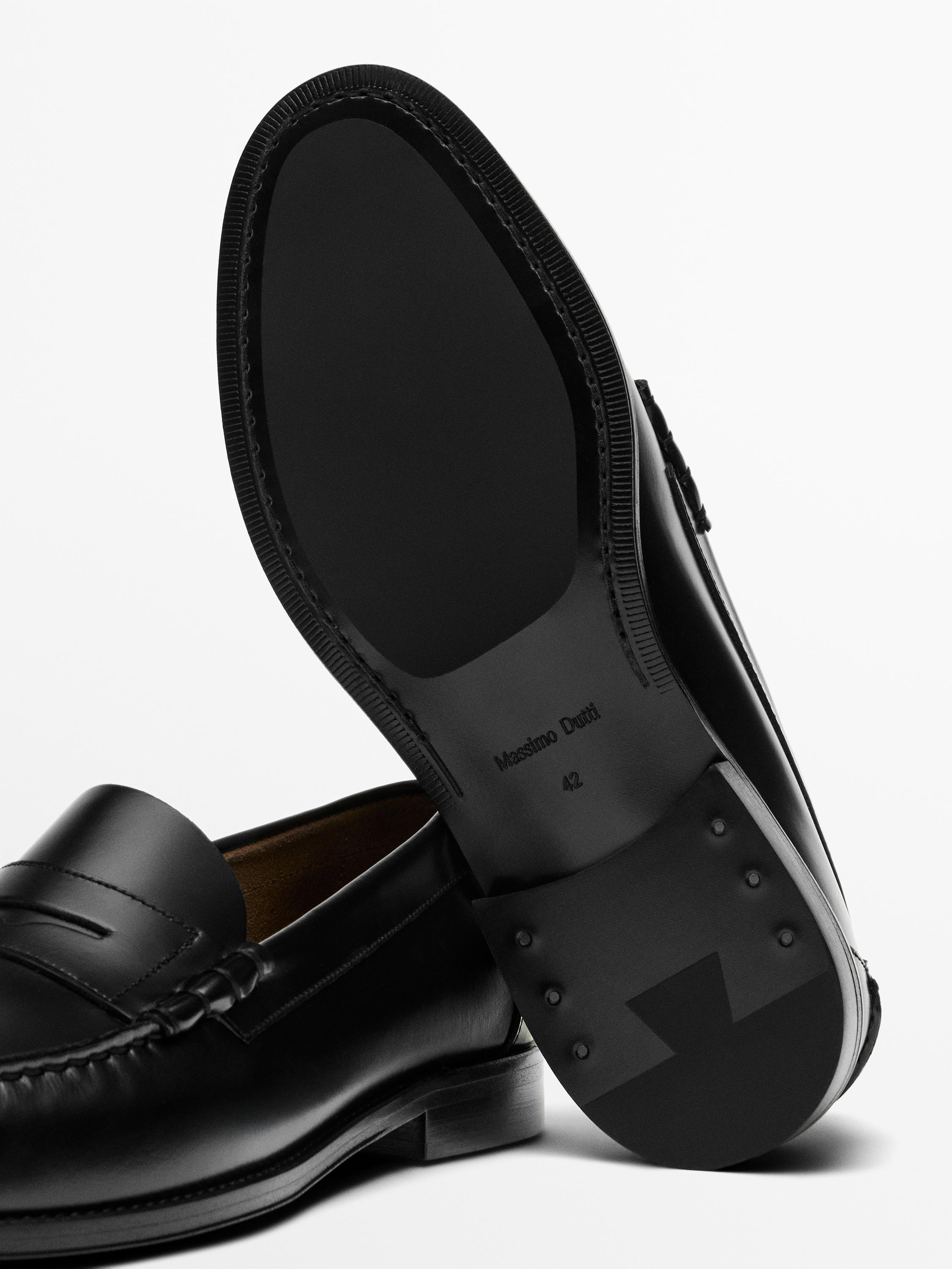 Leather loafers with penny strap — BLACK