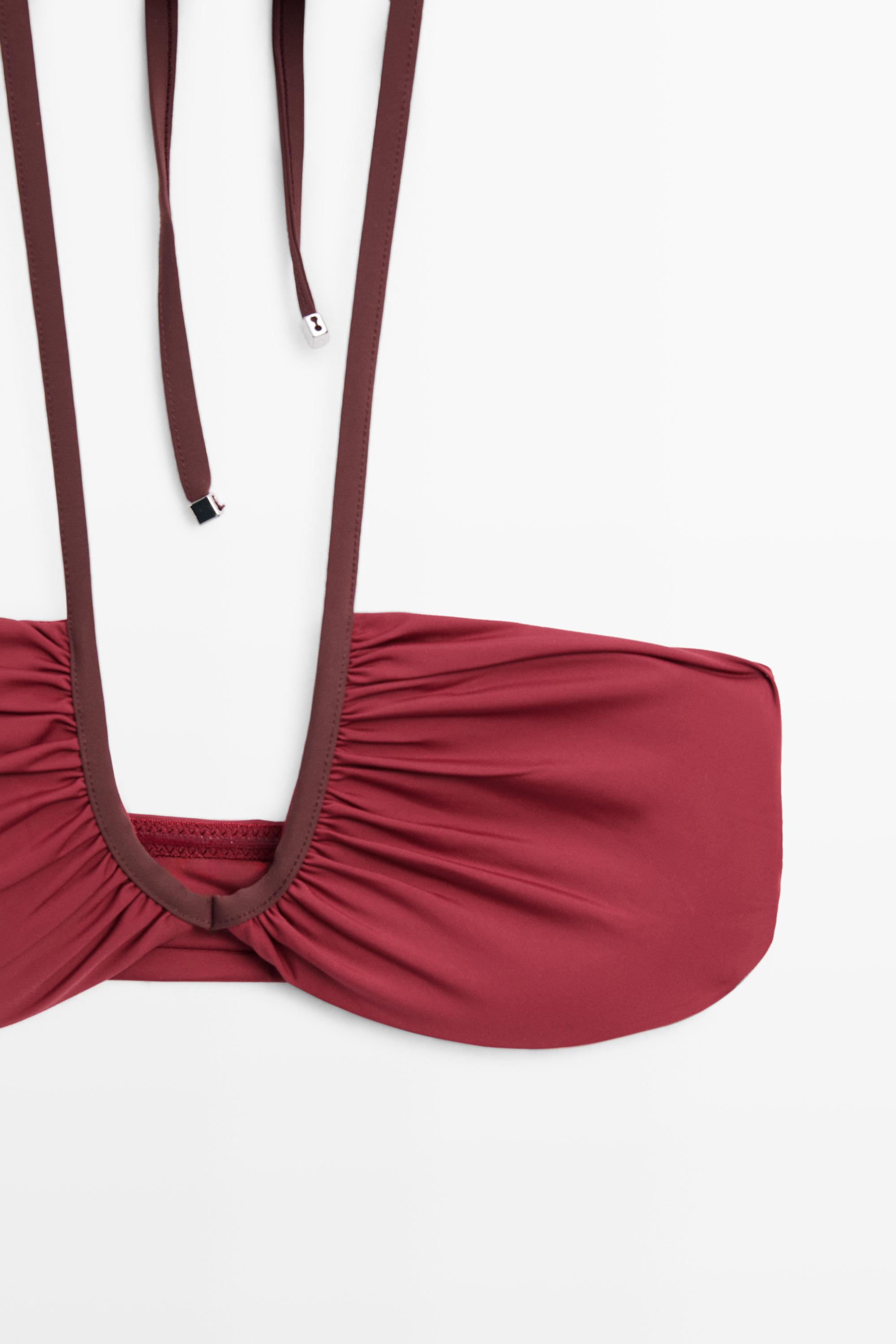 Bikini top with contrast gathered detail — PINK