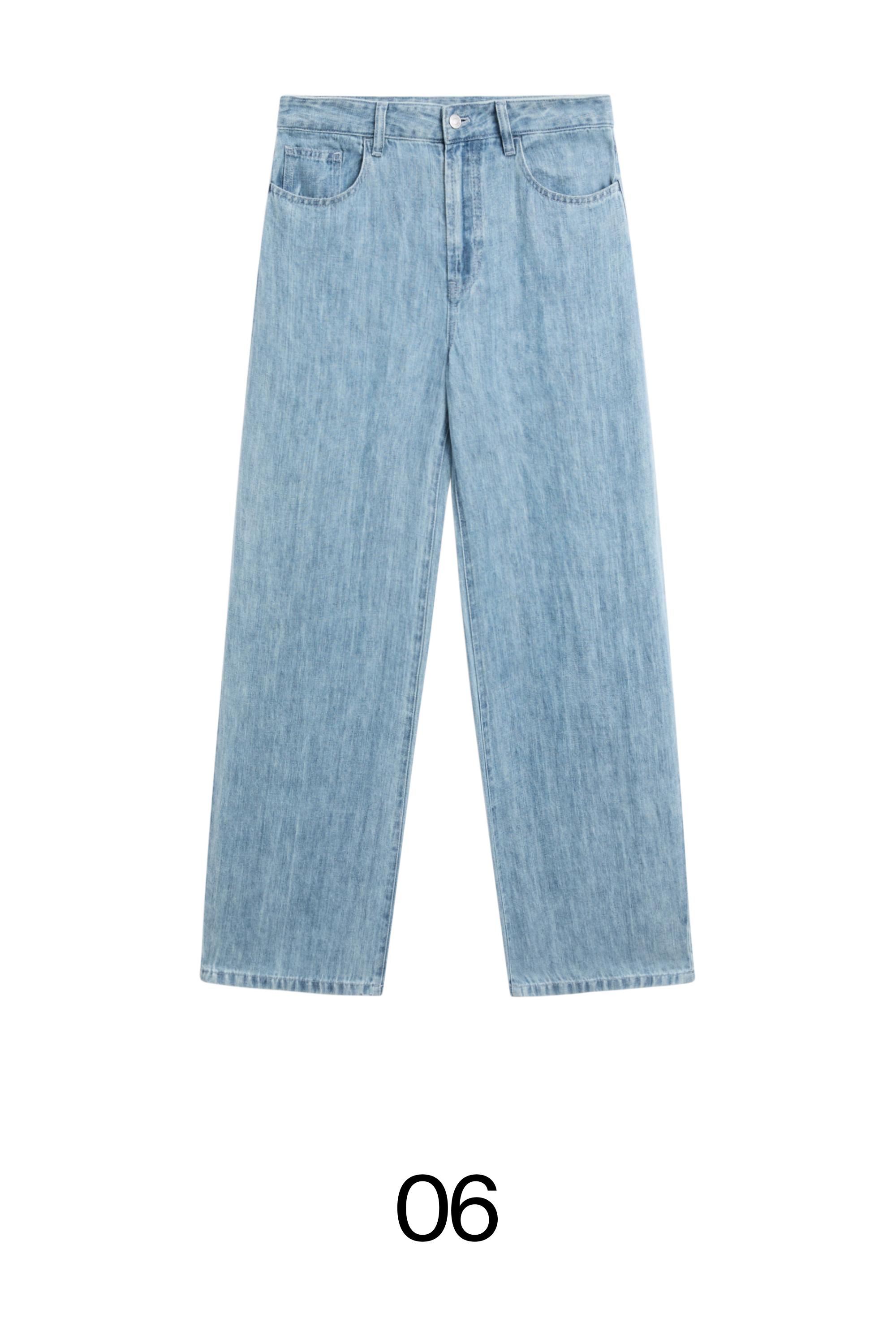 100% linen high-waist barrel fit jeans — Light Blue