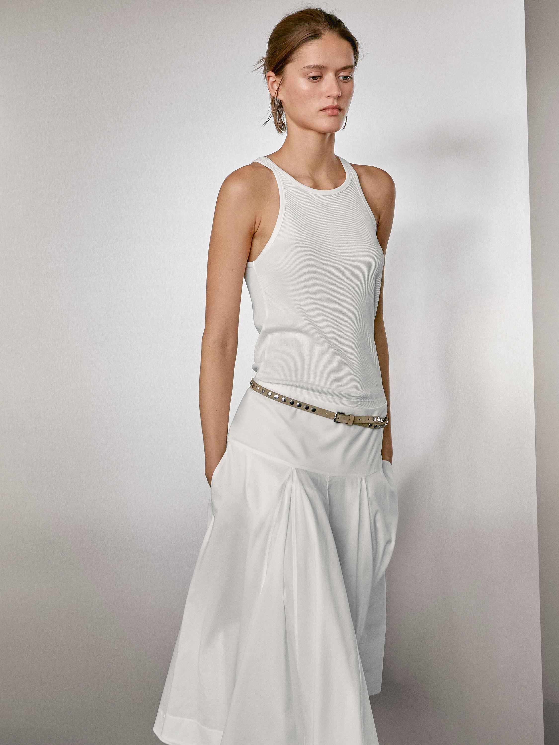 100% cotton midi skirt with yoke detail