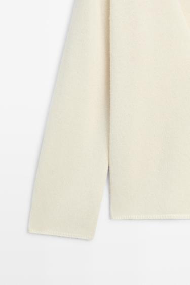 Long-line knit sweater with neckline detail — OCHRE MARL 7
