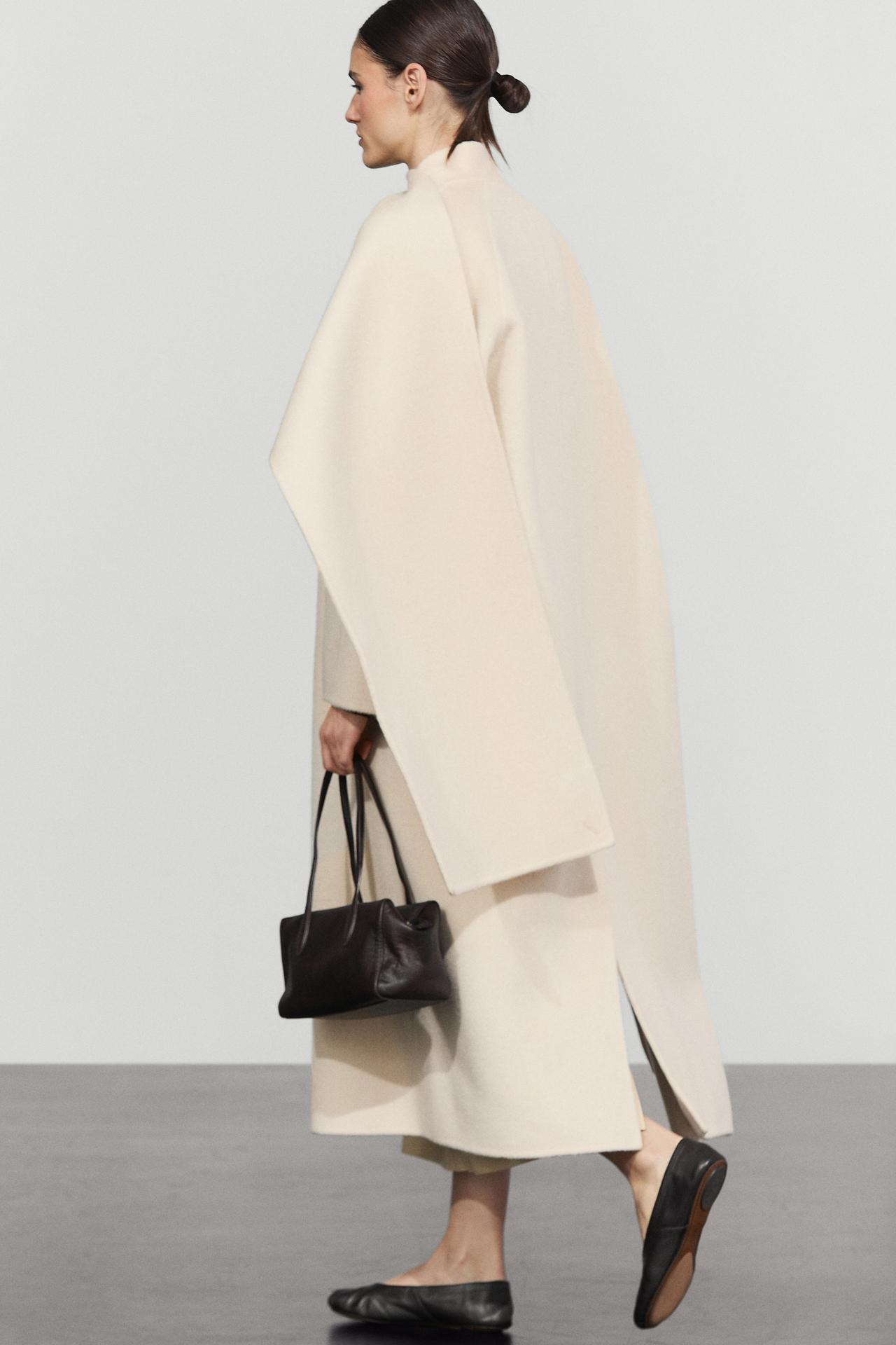 100% wool long coat with scarf — Off white