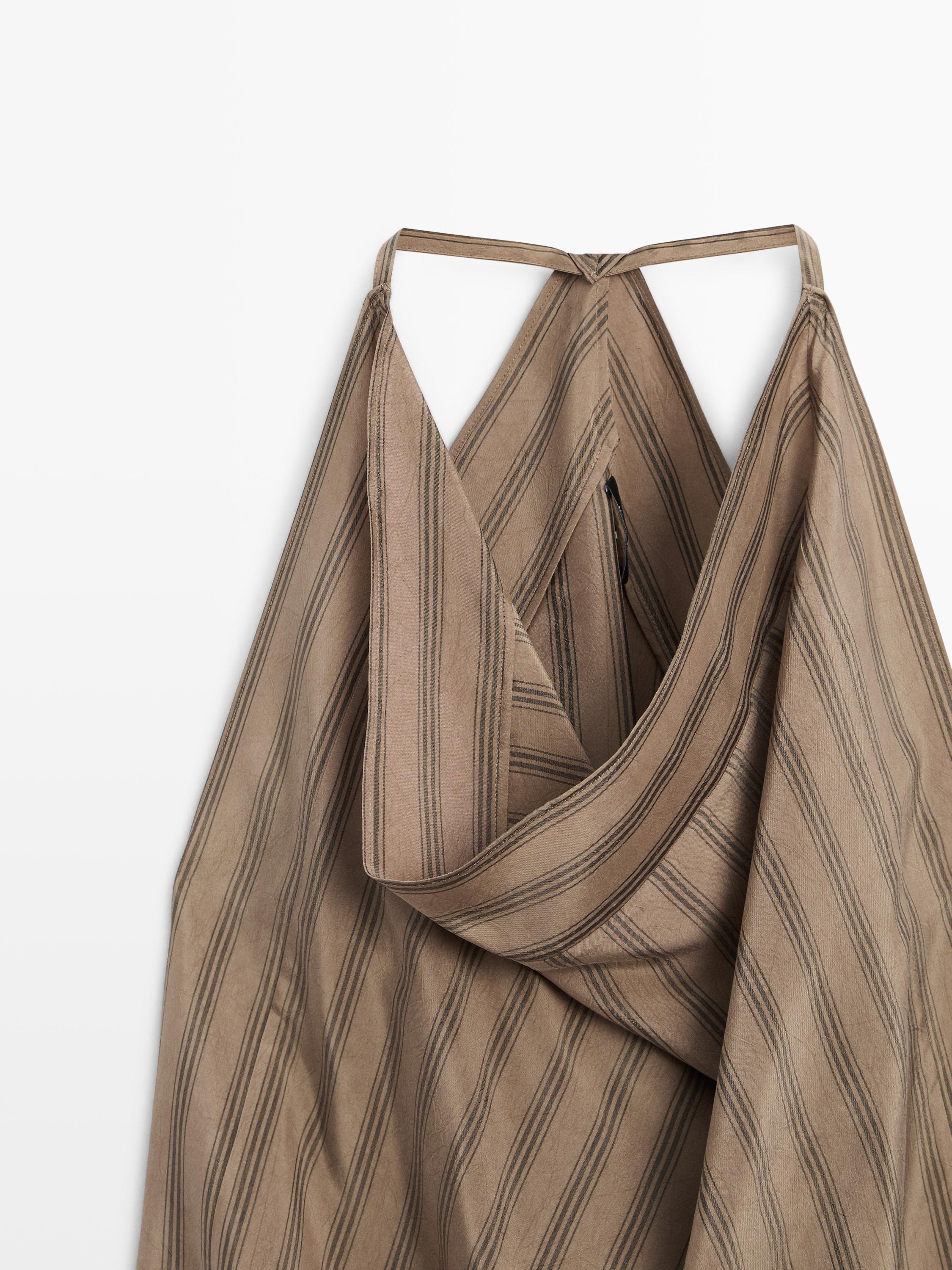 Striped top with cowl neckline — TAUPE GREY