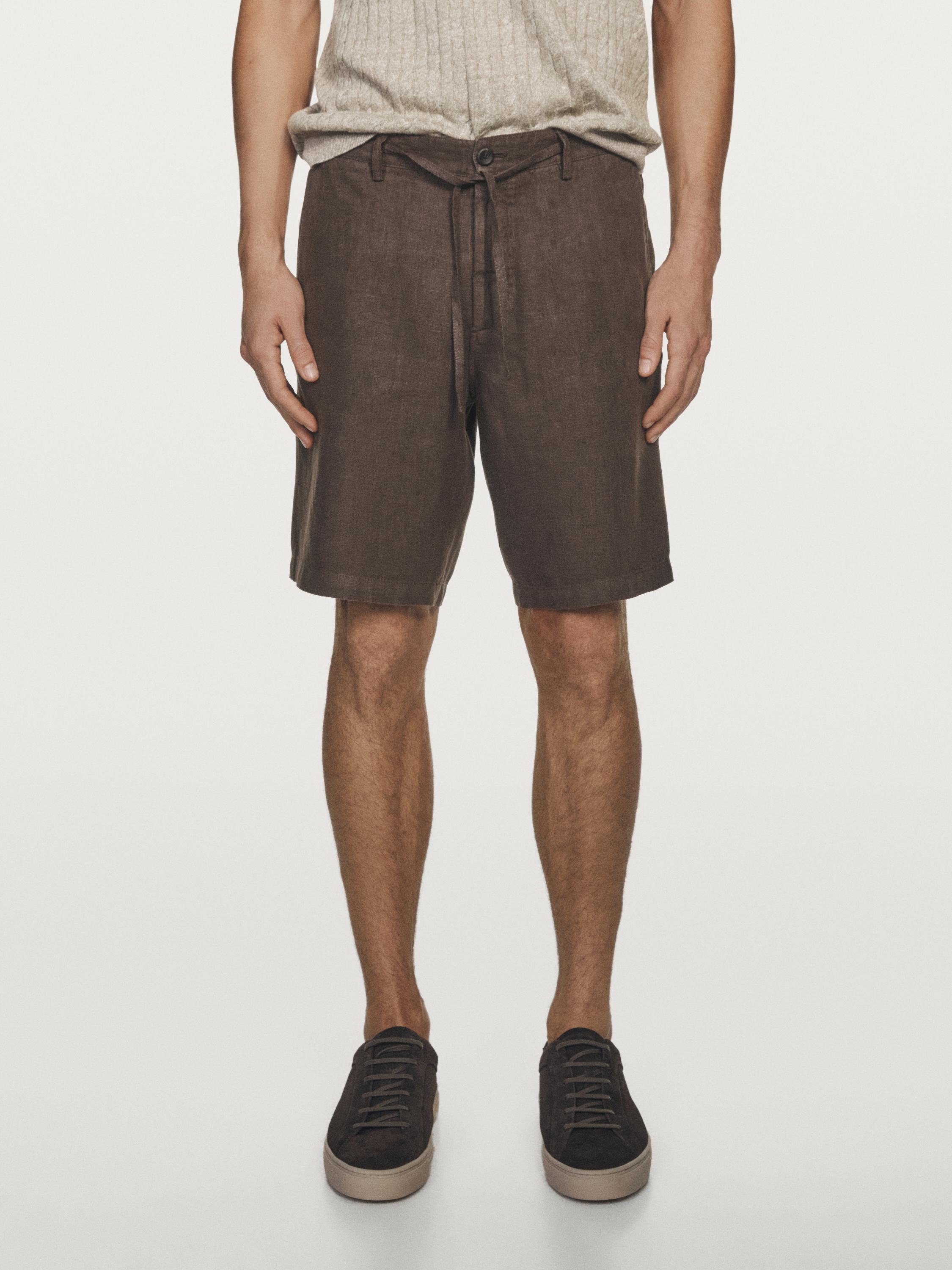 100% linen Bermuda shorts — BROWN