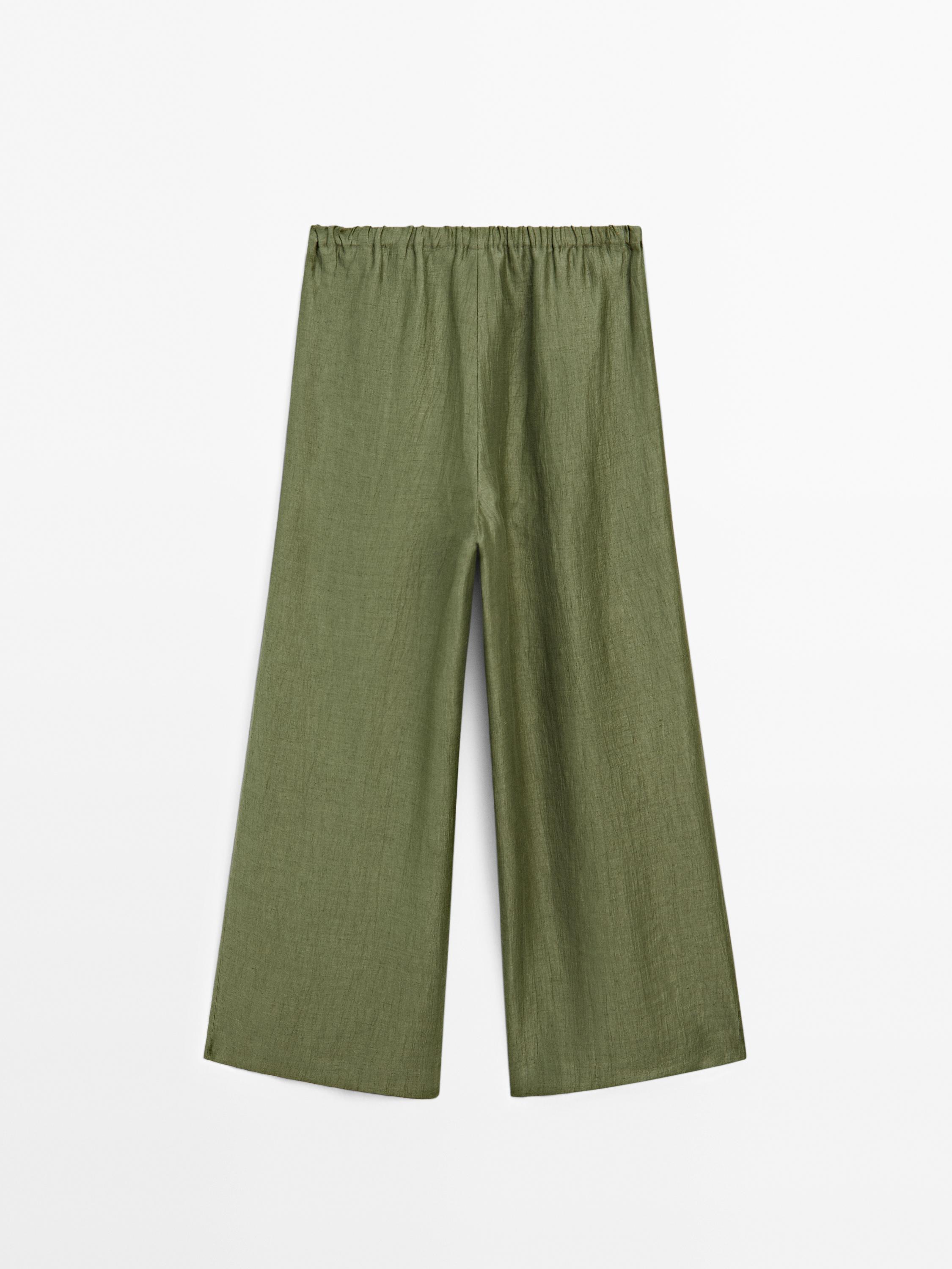 Straight fit flowing linen blend trousers