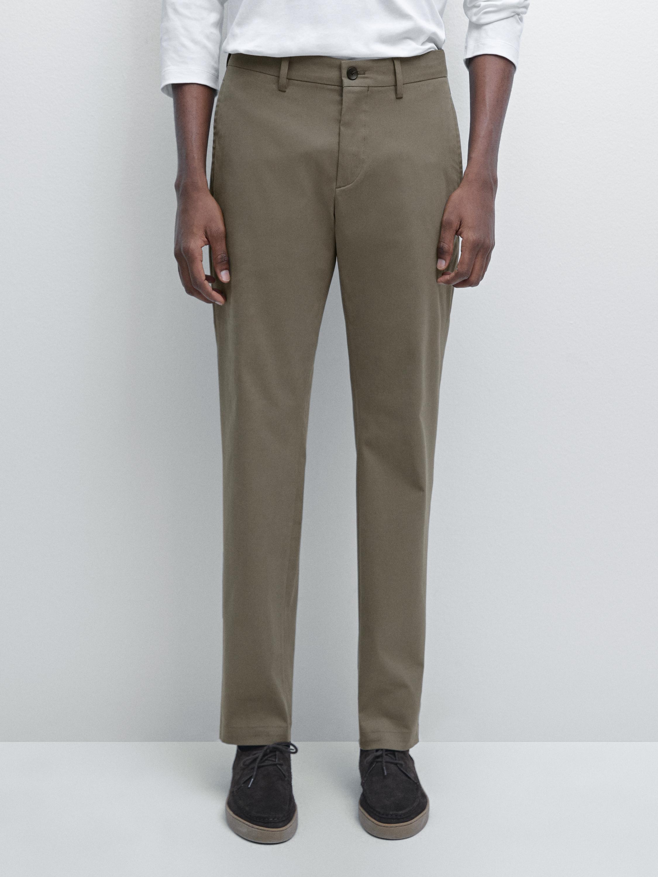 Cotton blend slim fit trousers