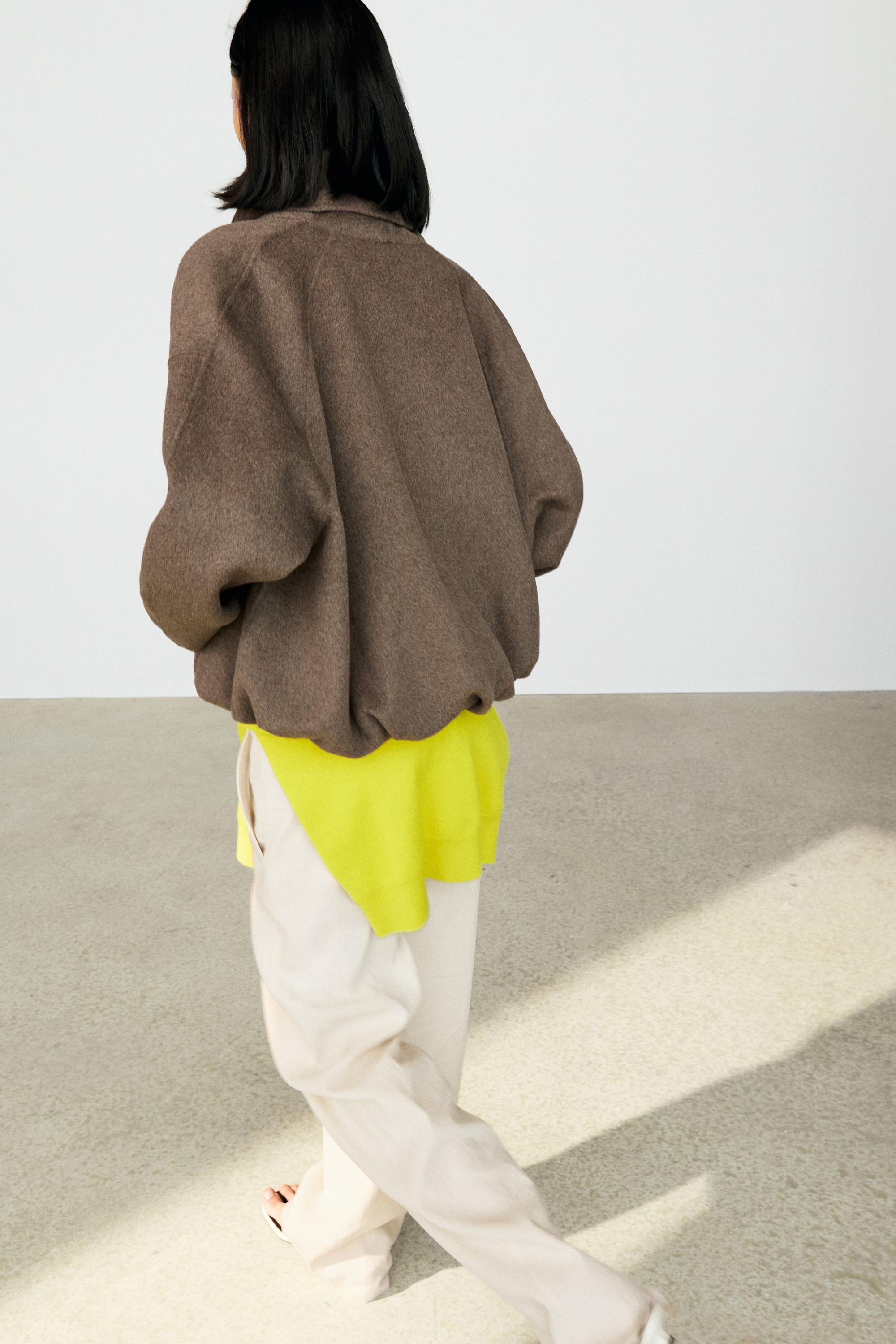 Wrap-style melange wool blend jacket — MOLE BROWN