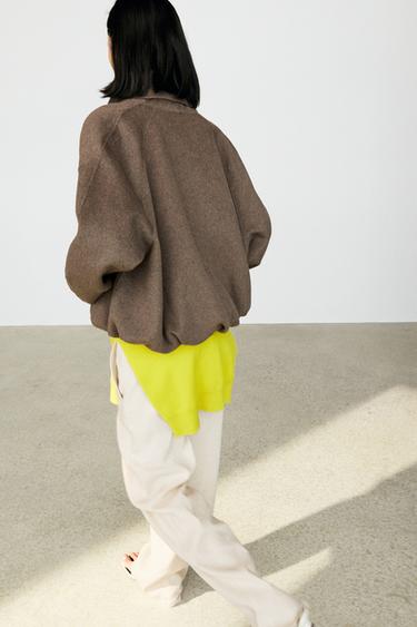 Wrap-style melange wool blend jacket — MOLE BROWN 8