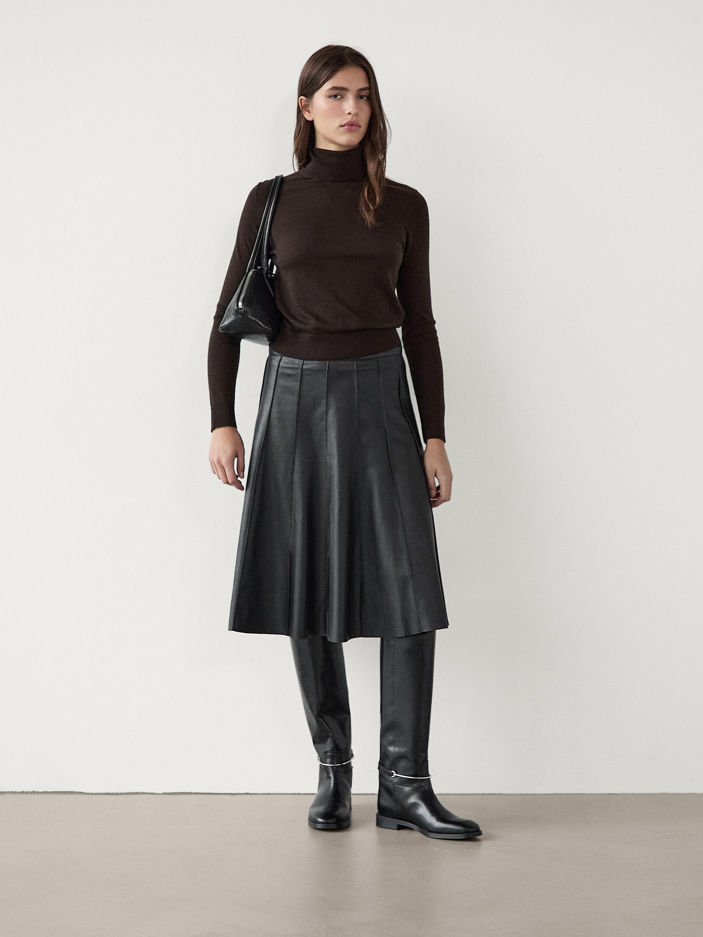 Massimo dutti green leather skirt best sale