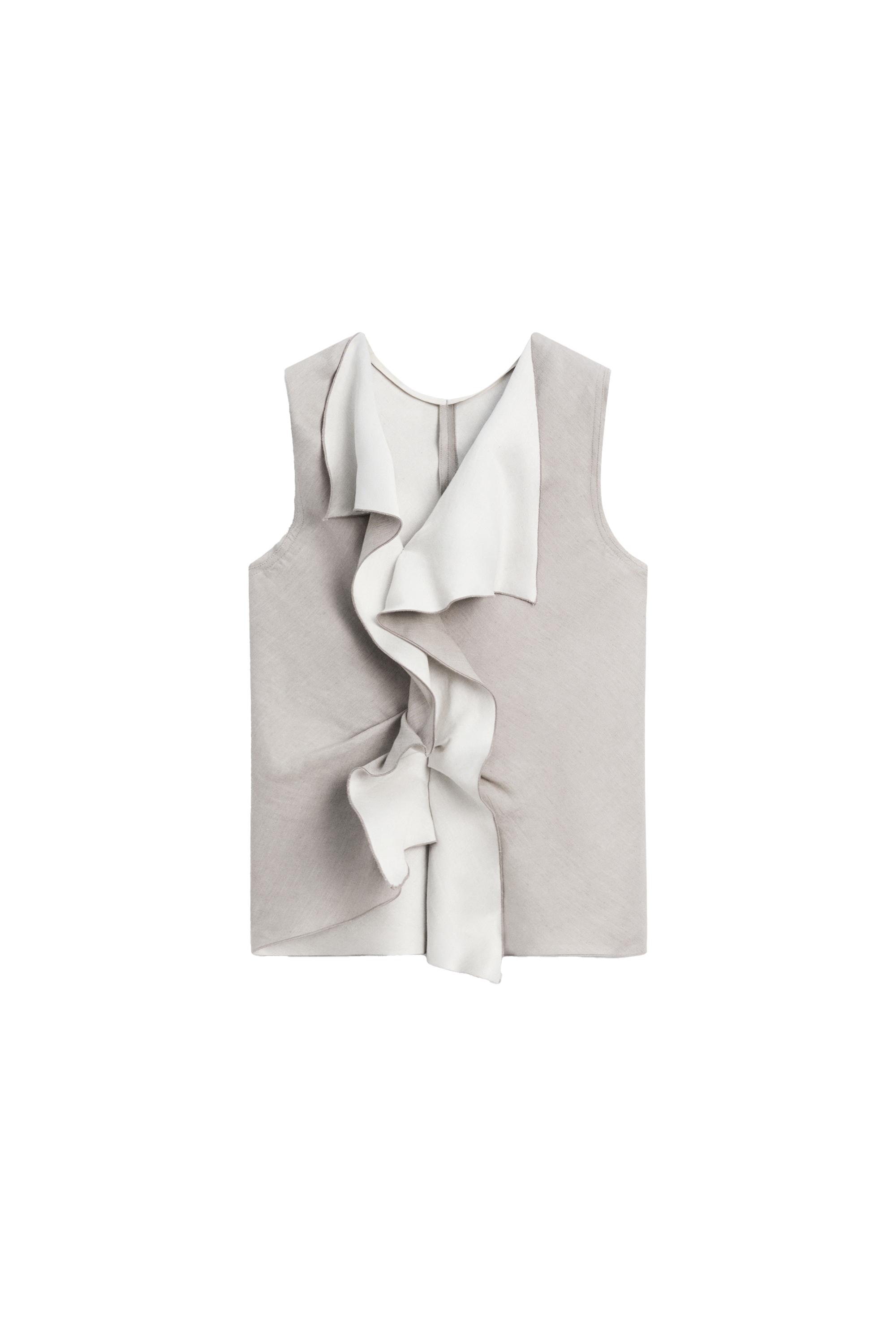 STUDIO Ruffle-detail flowing top — STONE