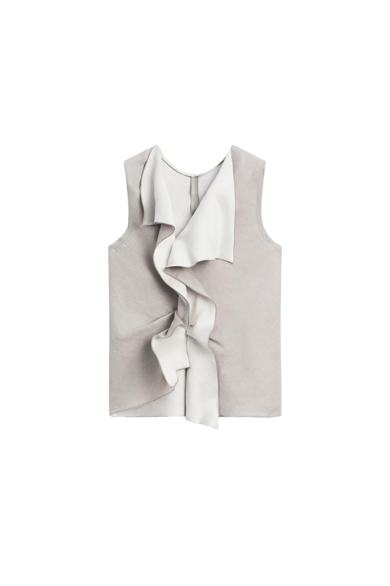 STUDIO Ruffle-detail flowing top — STONE