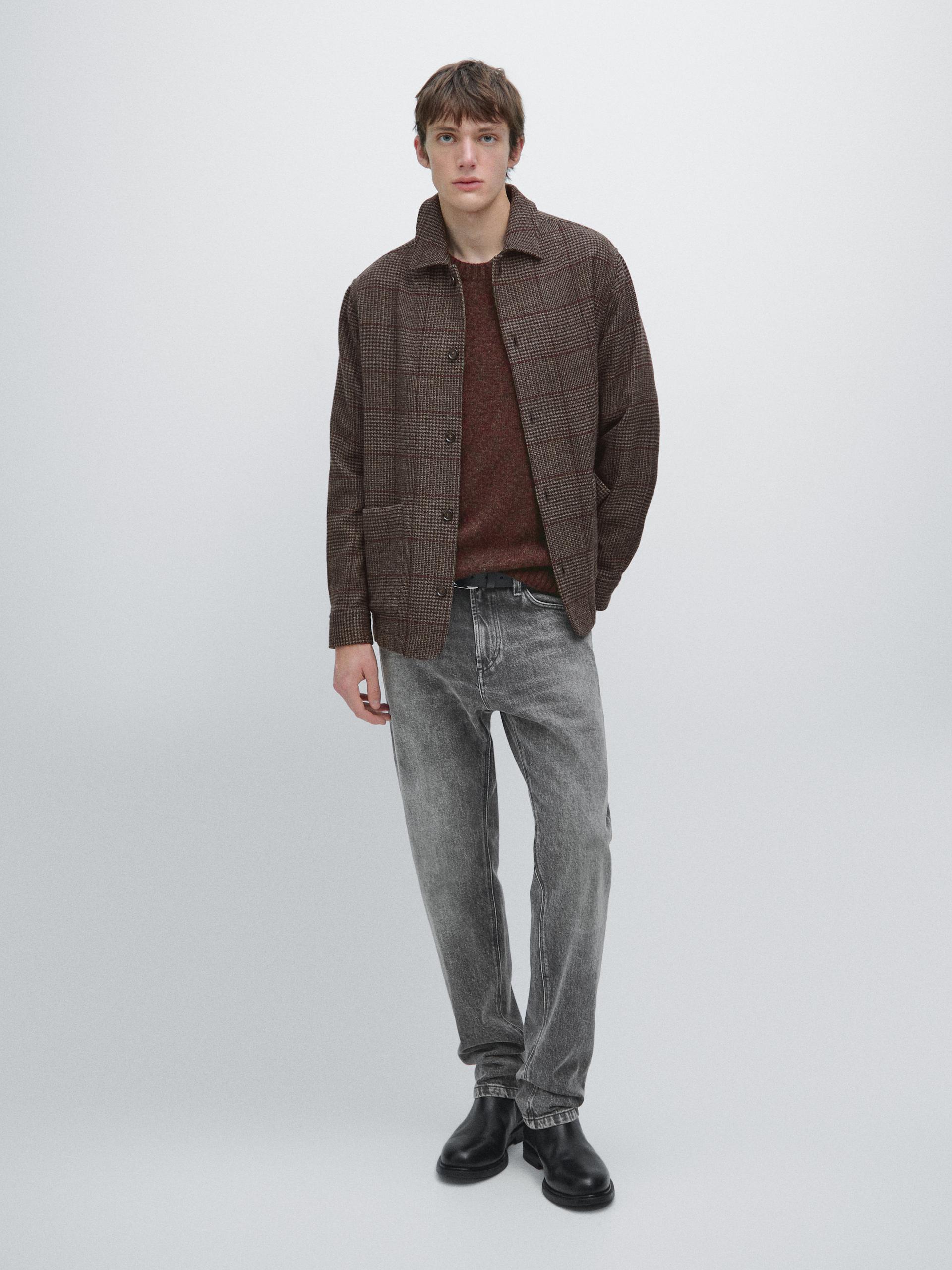 Giacca Camicia A Quadri Misto Lana - Visone - Xl - Massimo Dutti - Maschile