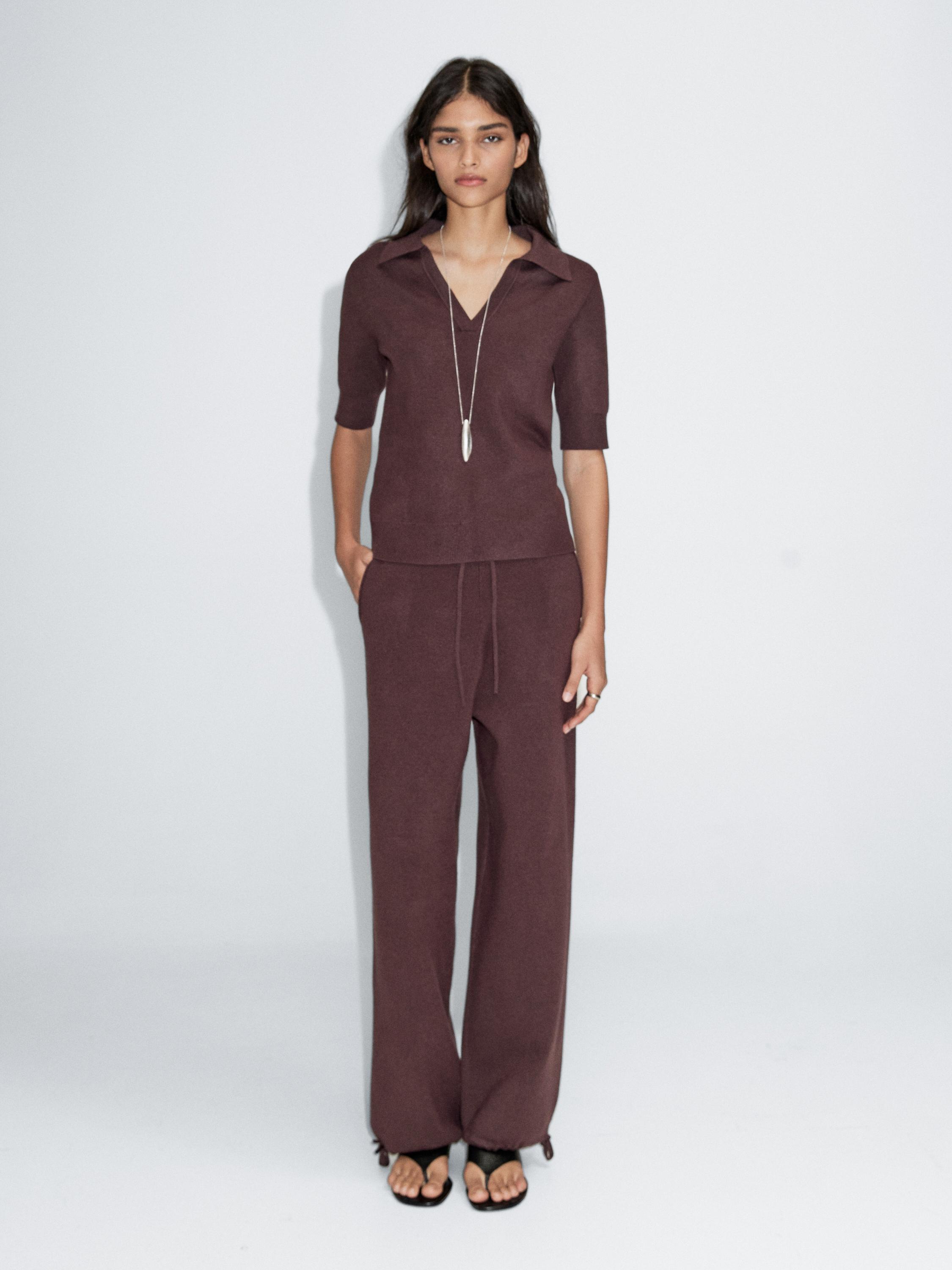 Short sleeve V-neck polo sweater