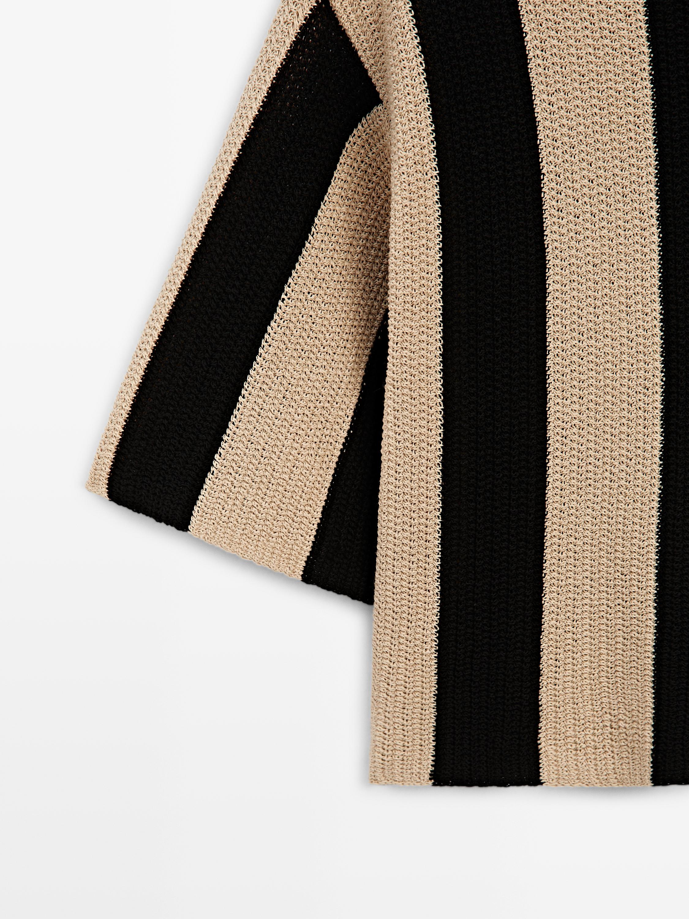 Striped cotton blend knit sweater — BLACK