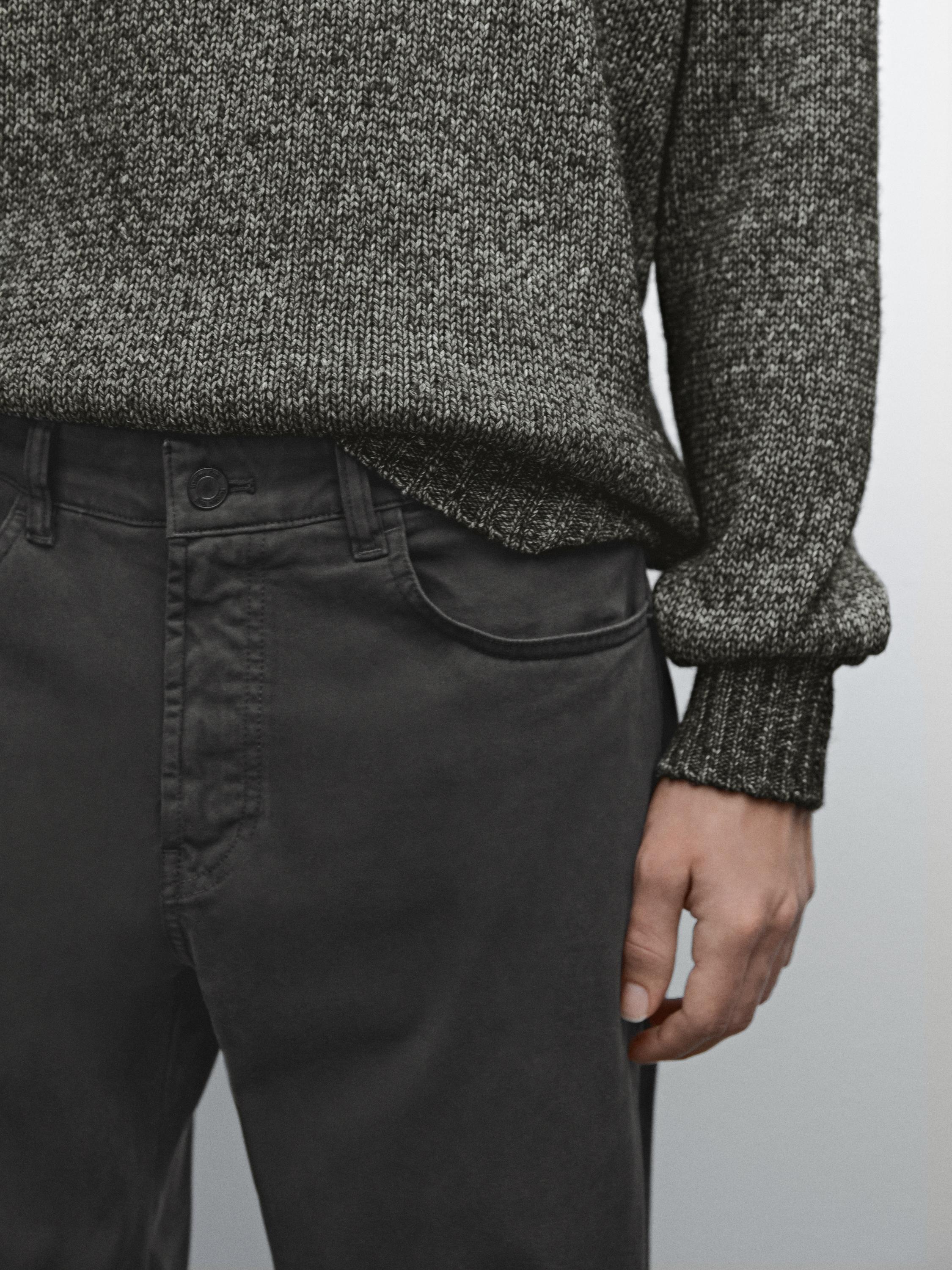 Slim fit cotton blend sateen denim trousers