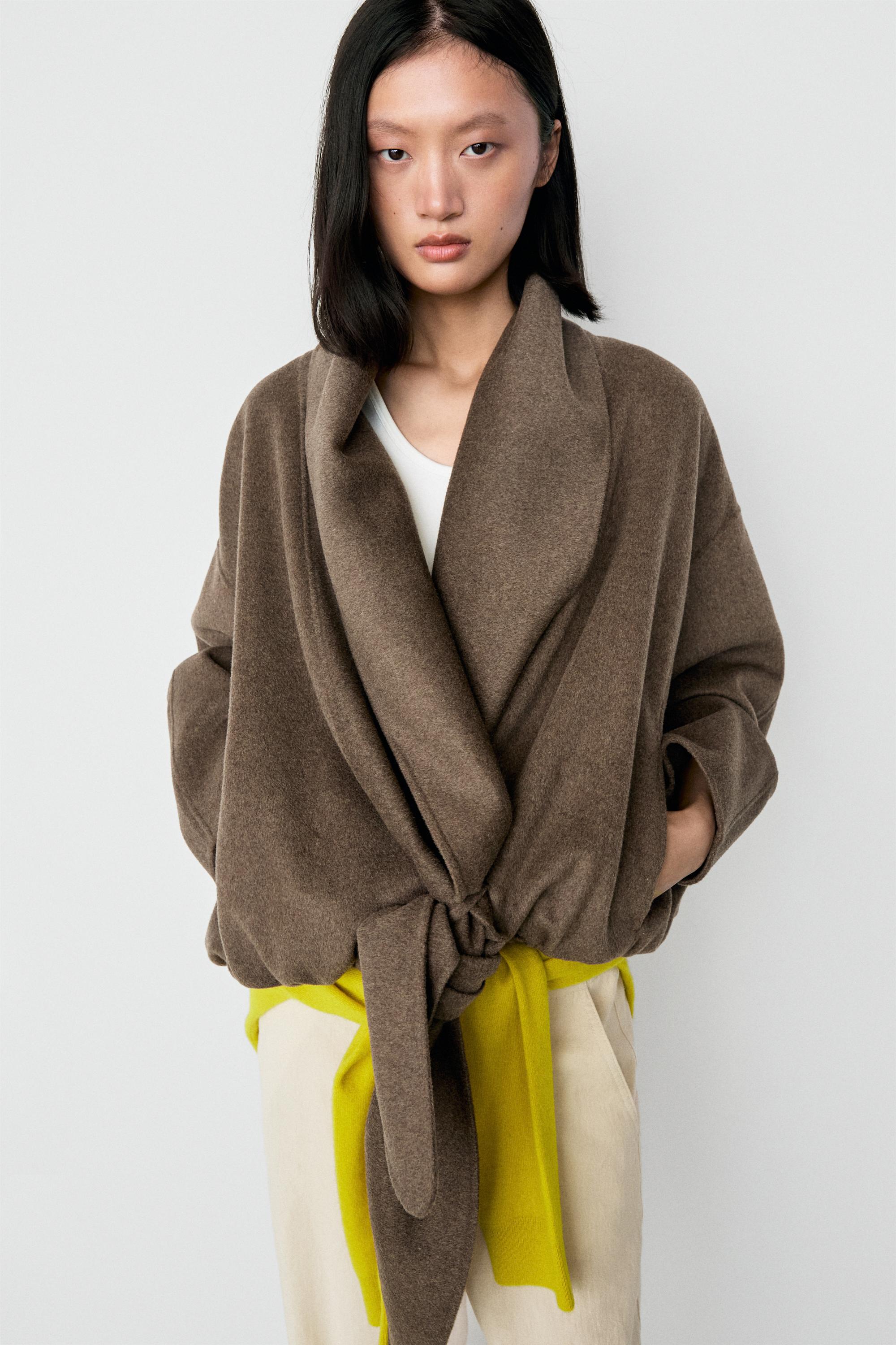 Wrap-style melange wool blend jacket