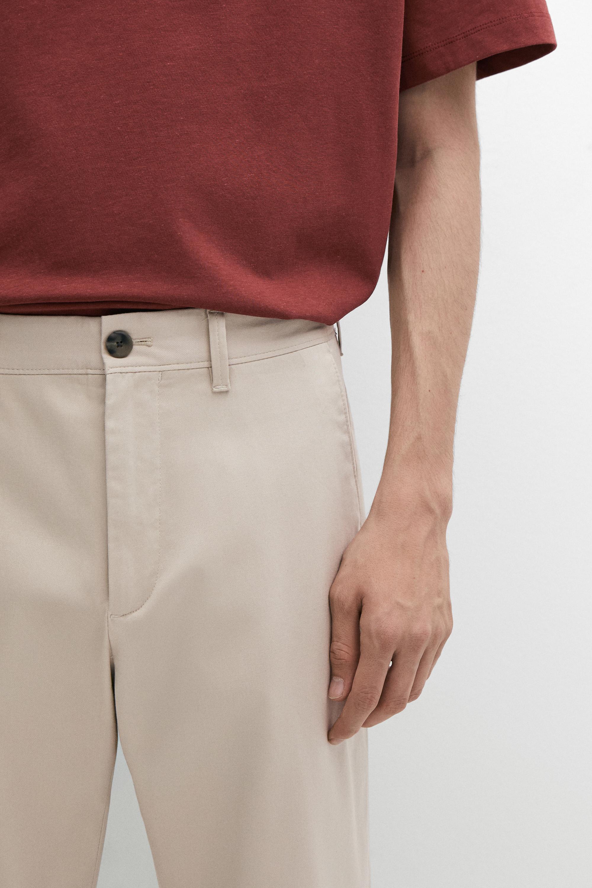 Cotton blend slim fit pants — BEIGE