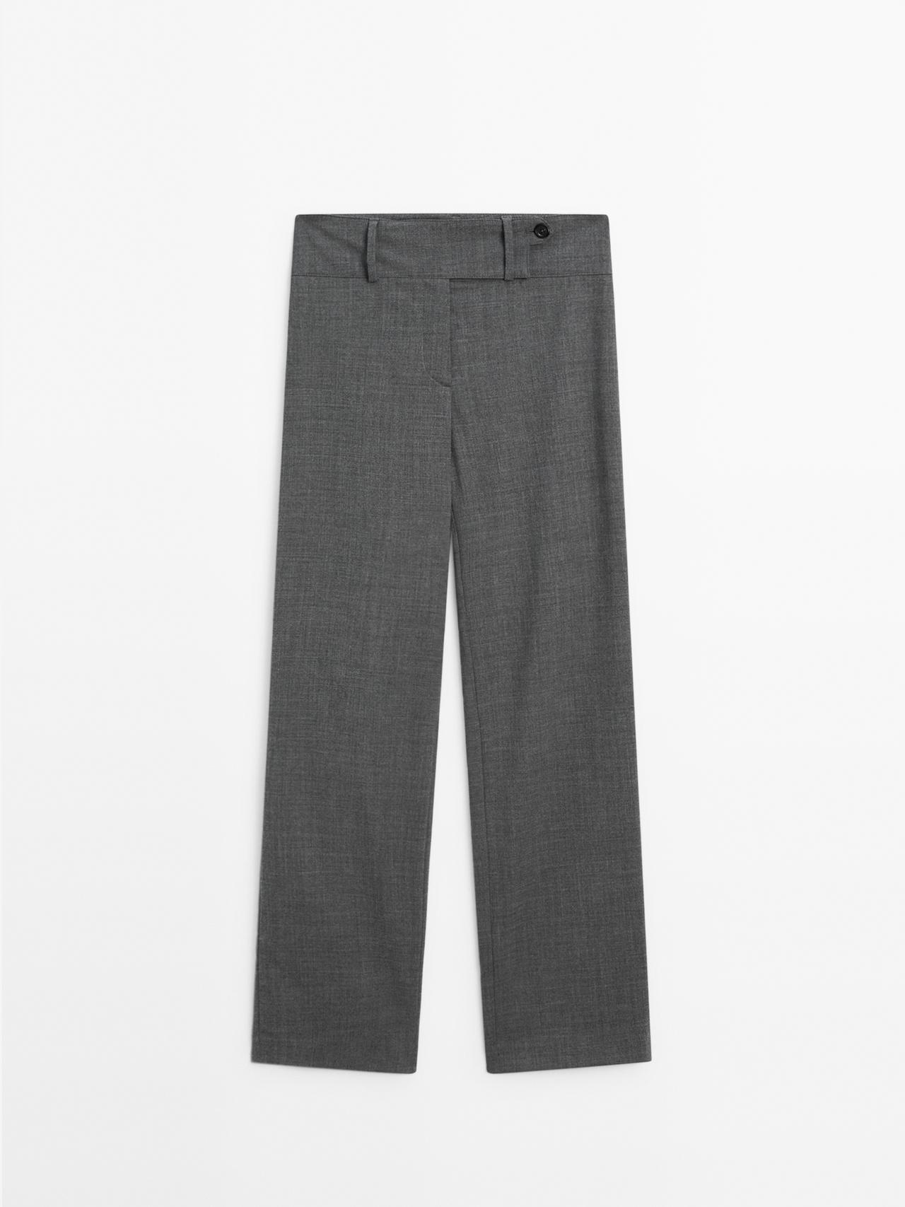 Massimo Dutti - Dame - Straight Fit Bukser Med Bred Linning - Grå - 34