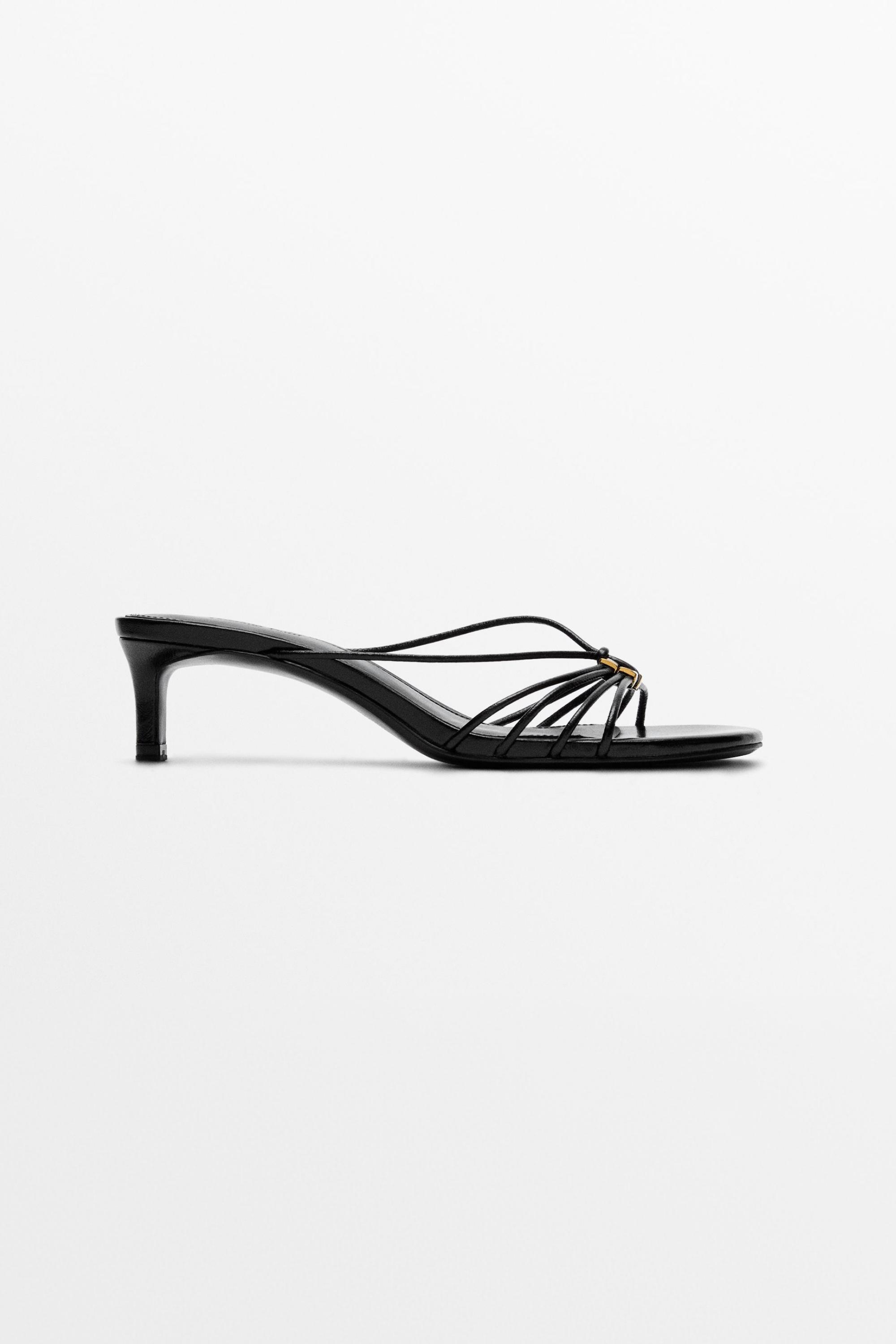 Strappy heeled sandals with embellished detail — BLACK