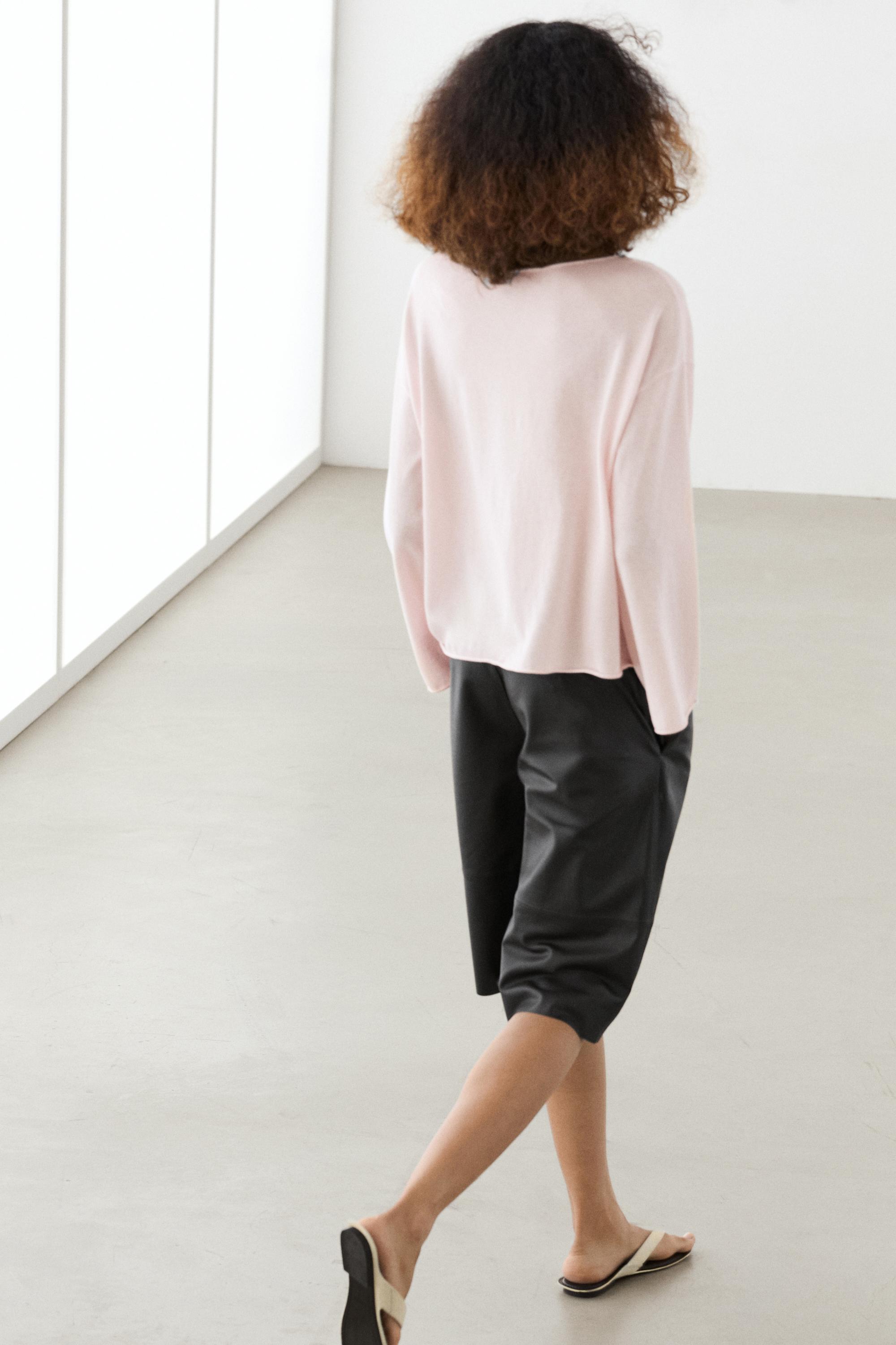 Cotton blend knit sweater — PALE PINK