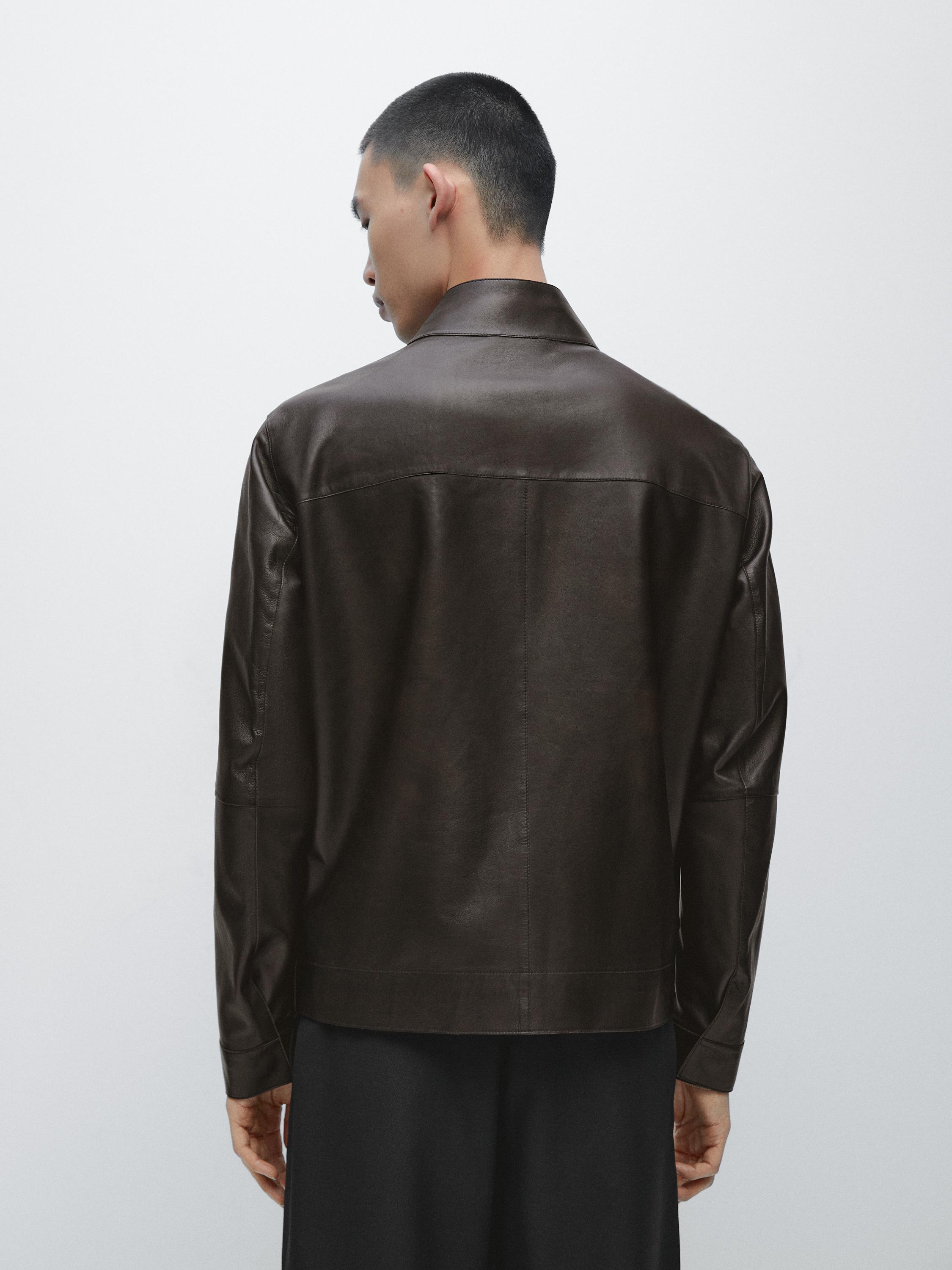 Distressed effect nappa leather jacket — BROWN