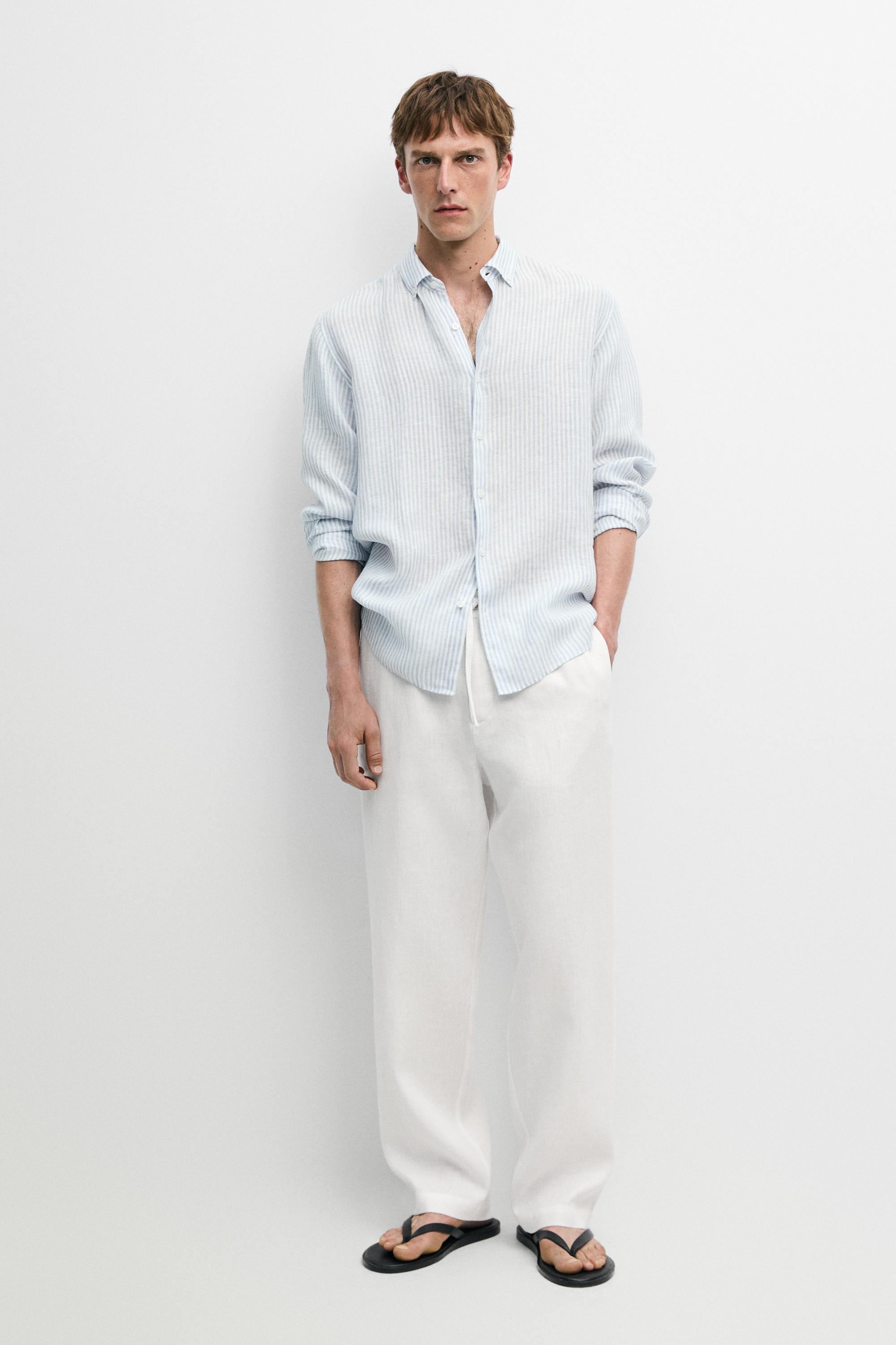 Massimo Dutti Regular fit çizgili %100 keten gömlek