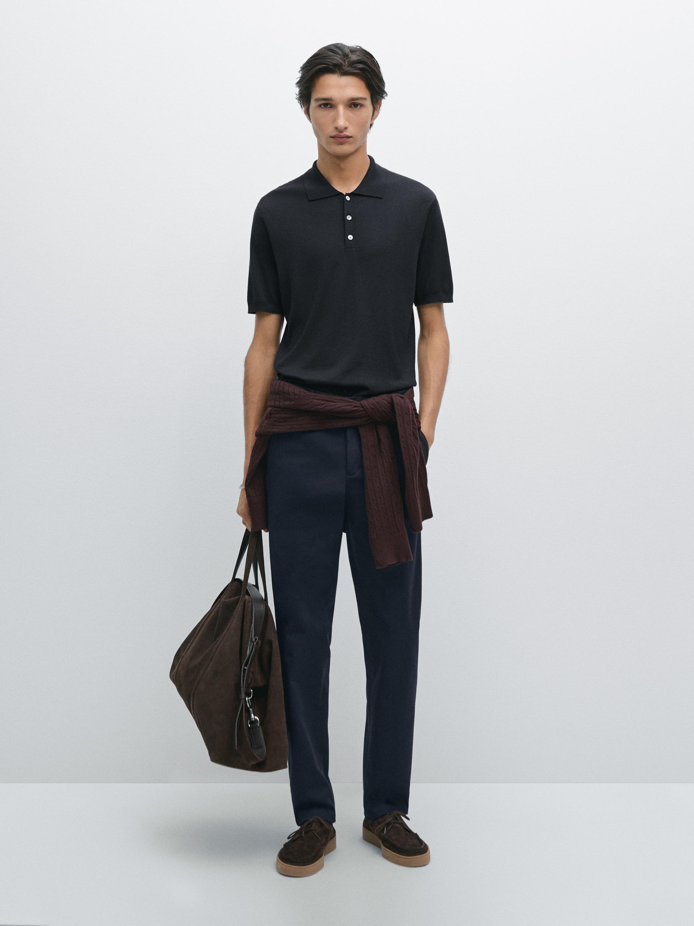 Cotton blend knit polo shirt