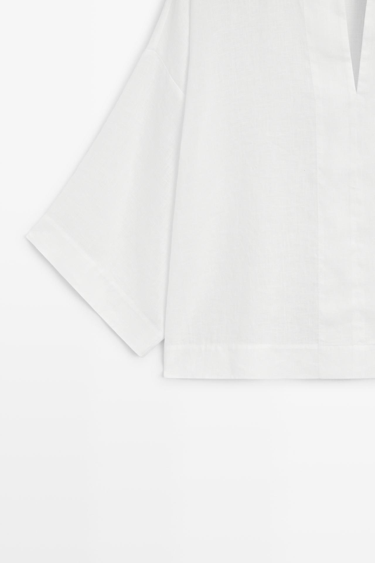 100% linen polo collar shirt — WHITE