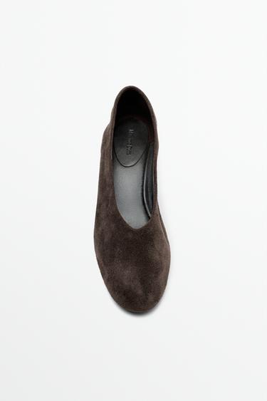 Split suede leather heel shoe — BROWN 5