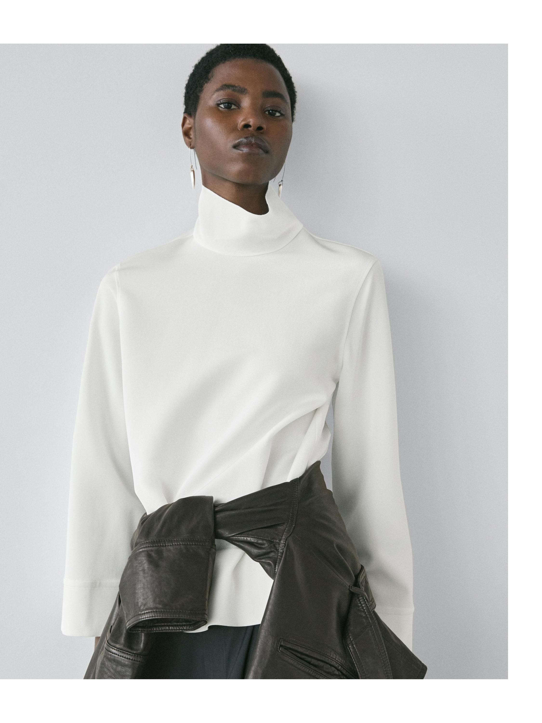 High neck blouse with hem detail — WHITE