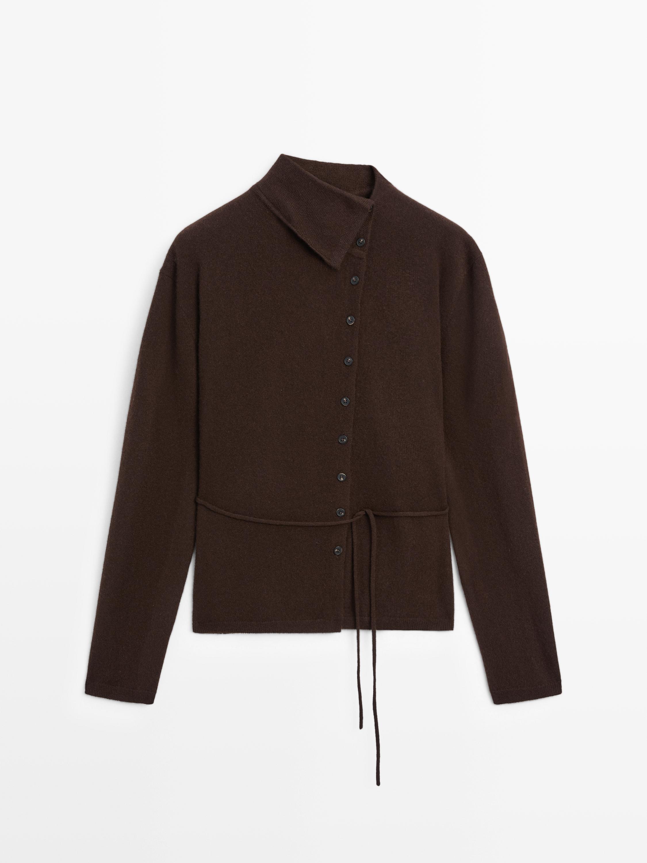 100% cashmere roll neck cardigan
