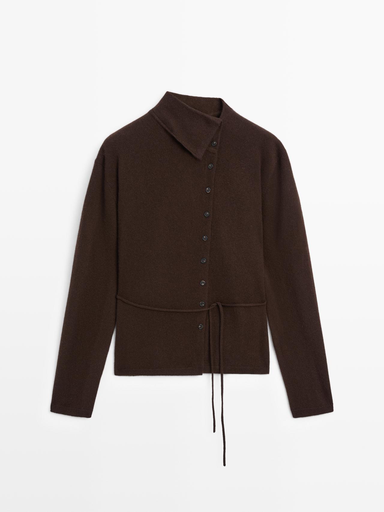 Massimo Dutti - Dame - Cardigan Med Rullekrave I 100% Kashmir - Chokolade - M