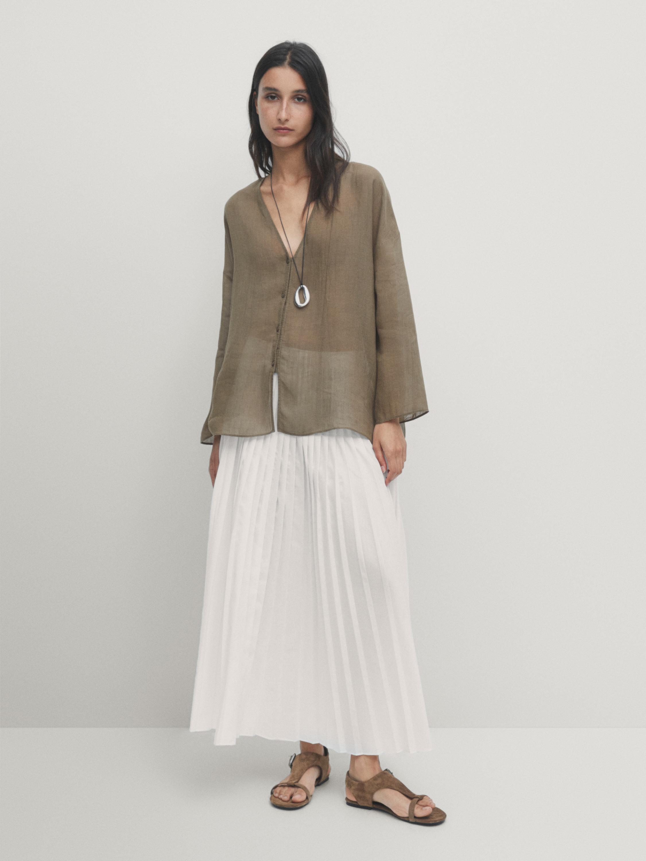Chemise 100 % ramie à col en V