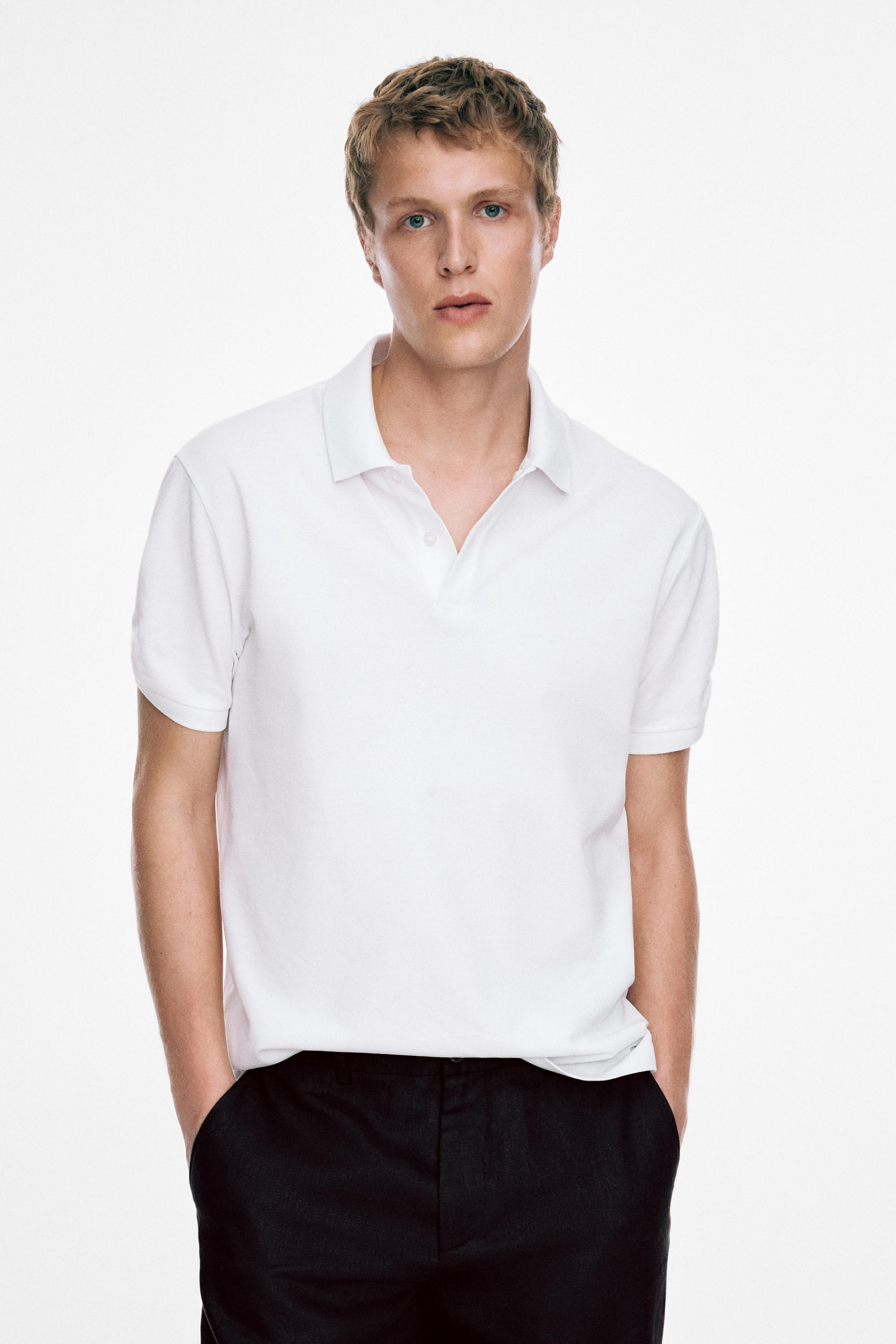 Micro-textured cotton piqué polo shirt — WHITE
