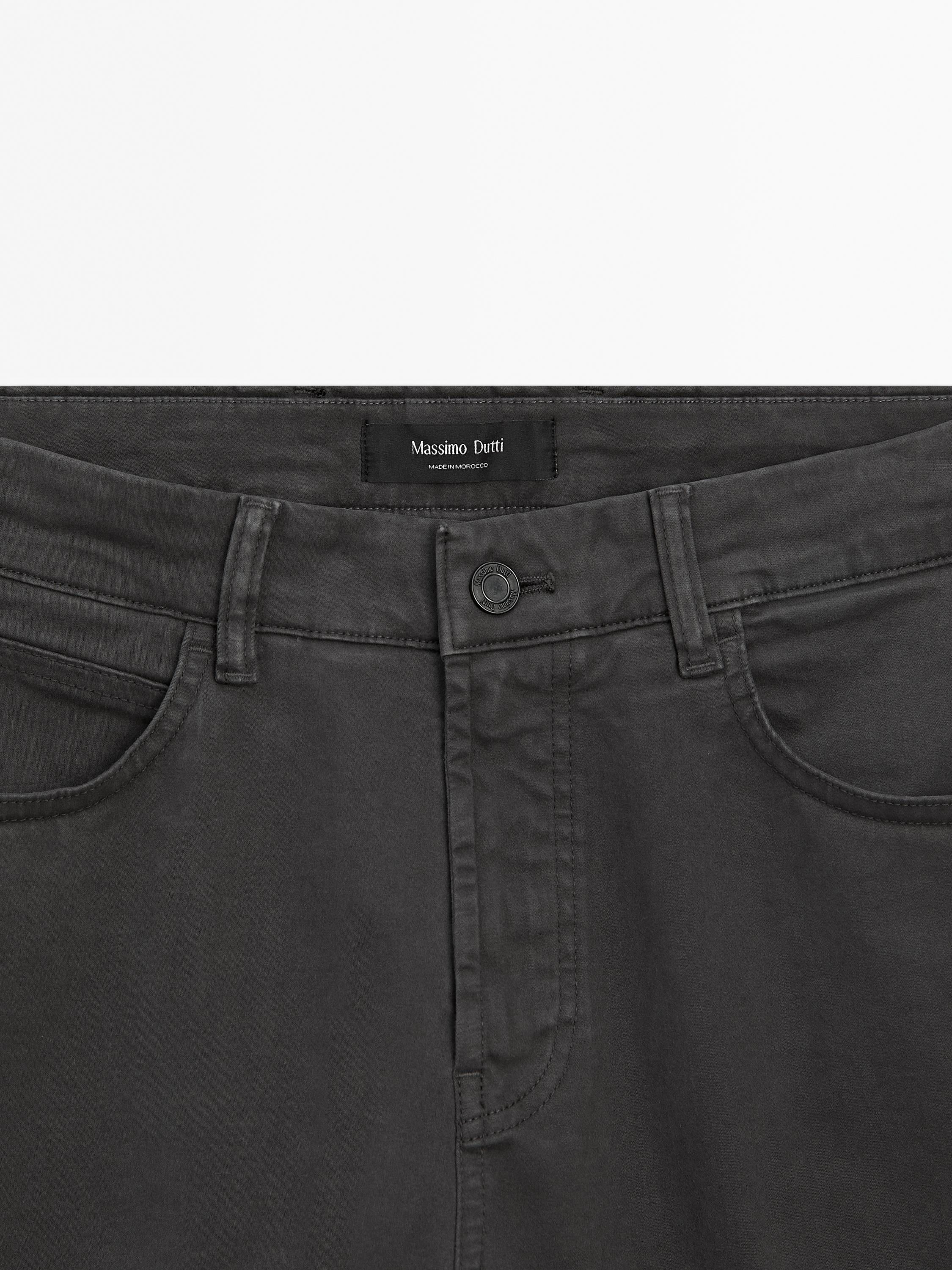 Slim fit cotton blend sateen denim trousers